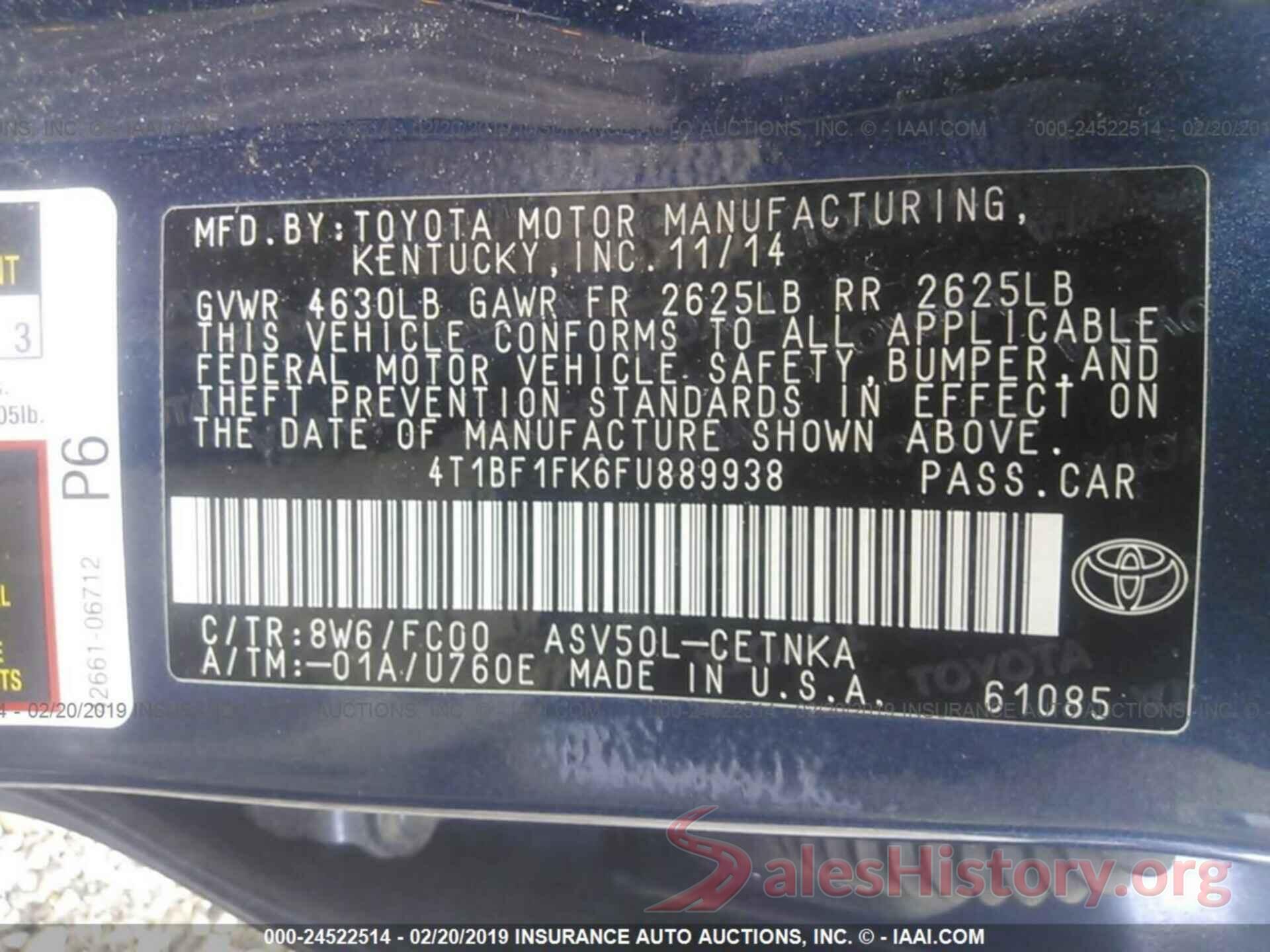 4T1BF1FK6FU889938 2015 TOYOTA CAMRY