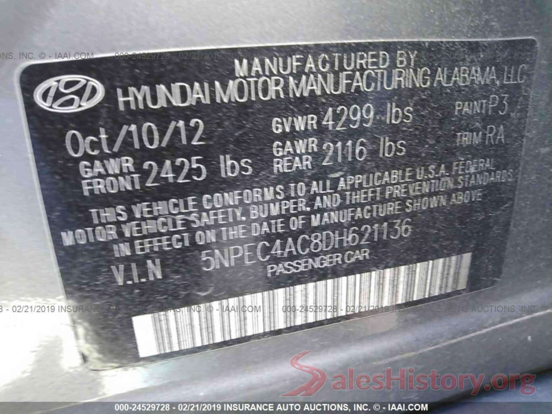 5NPEC4AC8DH621136 2013 HYUNDAI SONATA