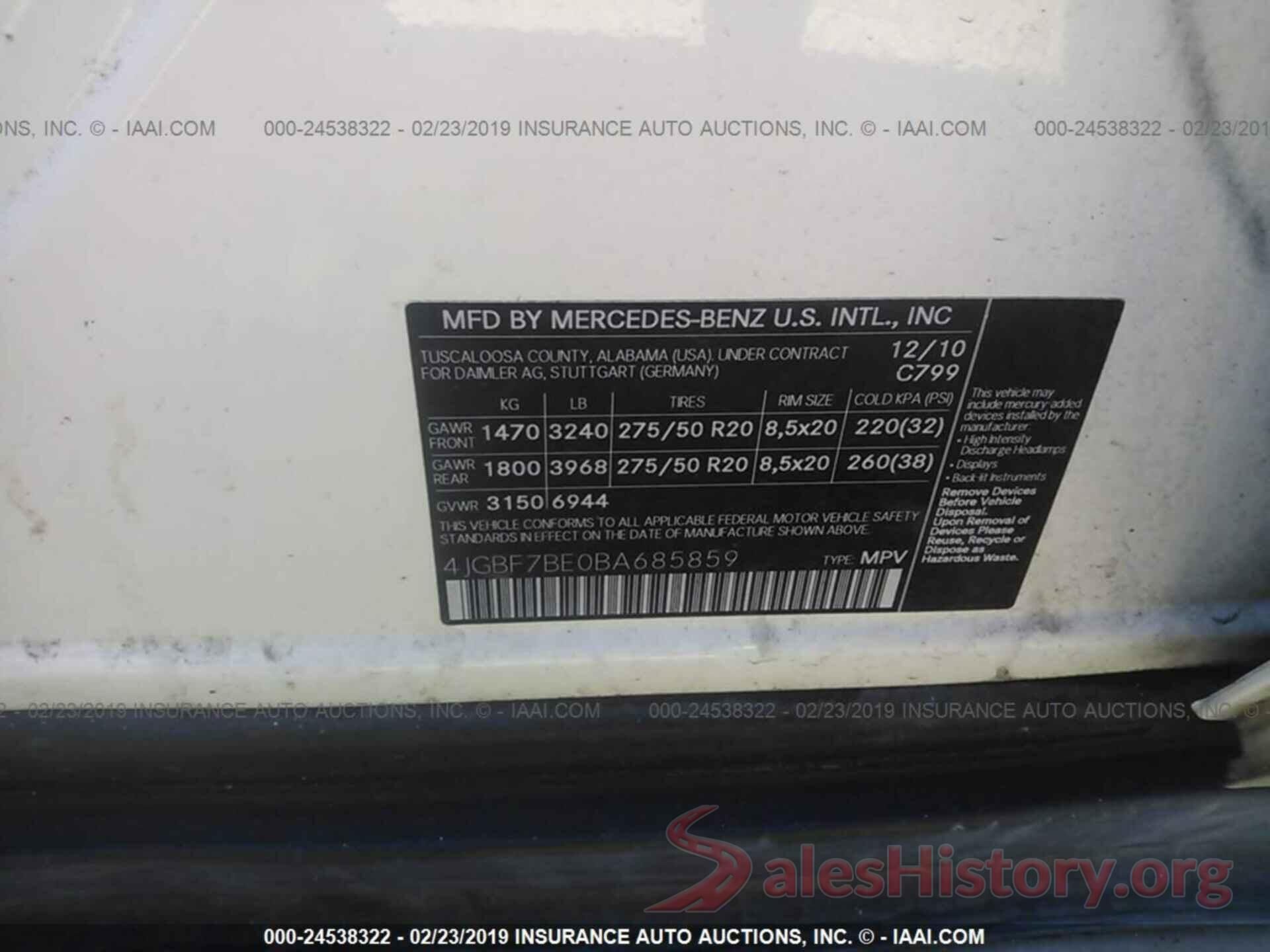 4JGBF7BE0BA685859 2011 MERCEDES-BENZ GL