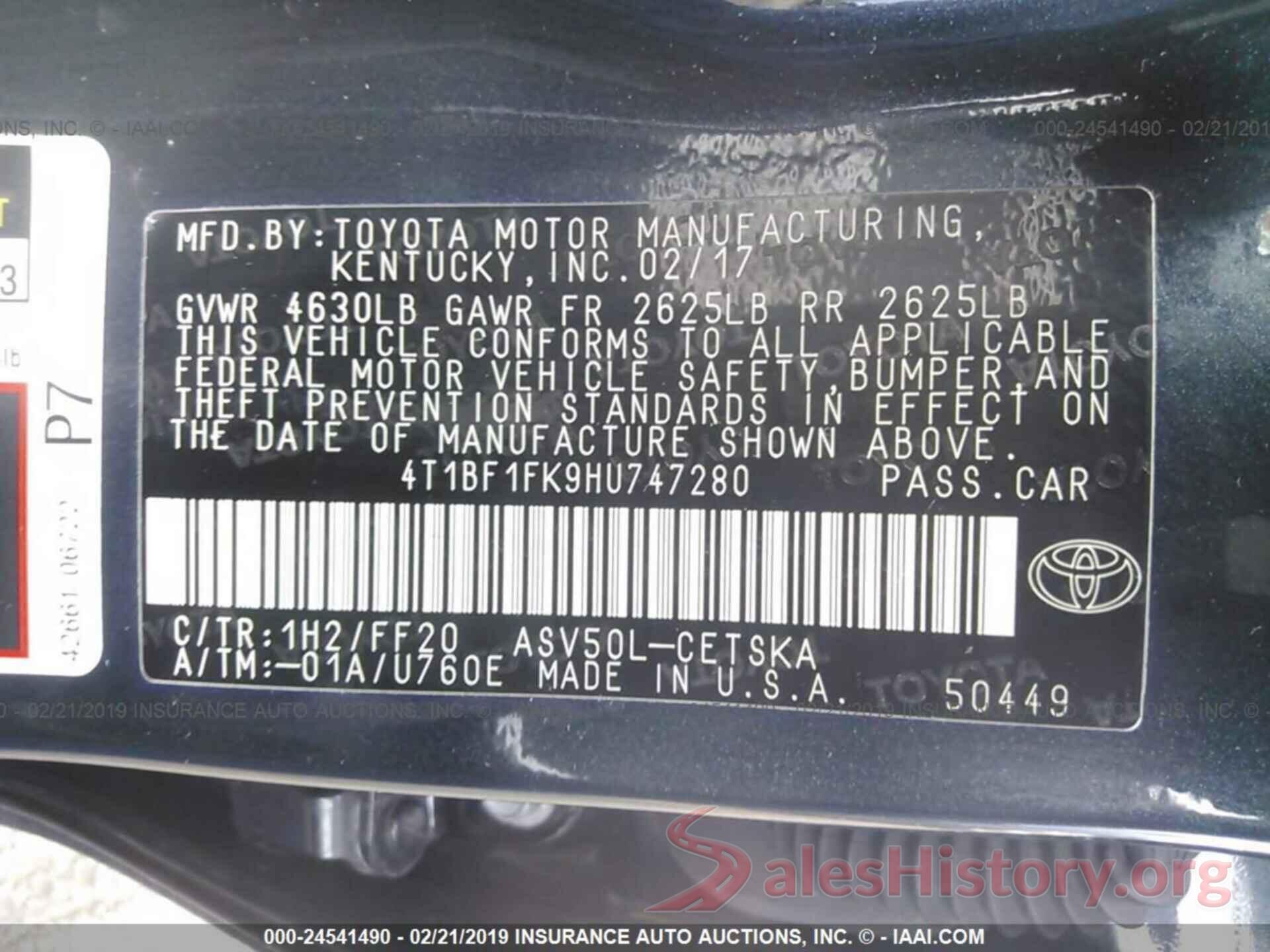 4T1BF1FK9HU747280 2017 TOYOTA CAMRY