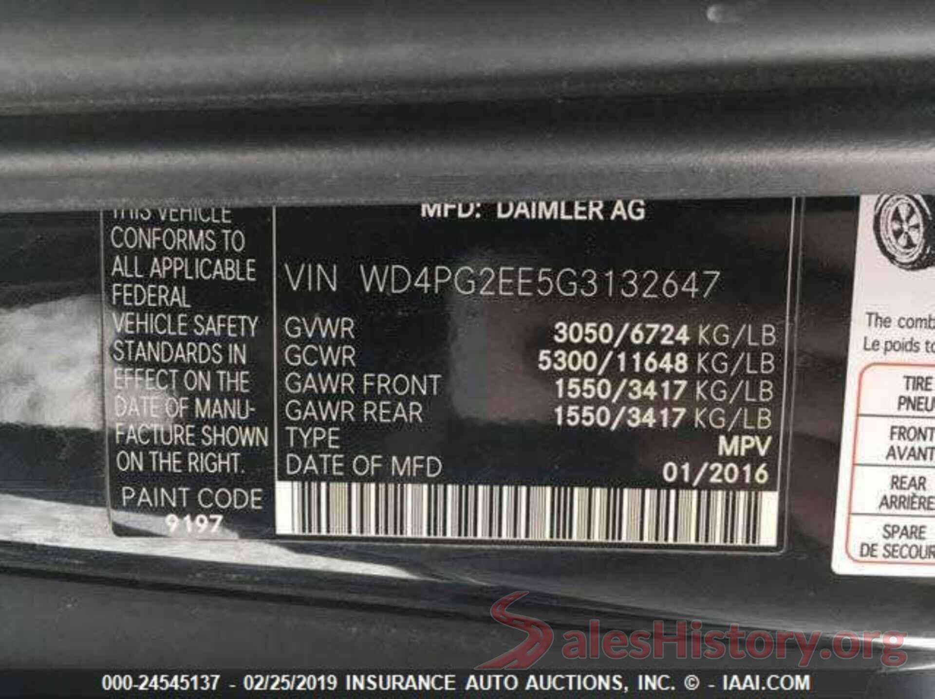 WD4PG2EE5G3132647 2016 MERCEDES BENZ METRIS