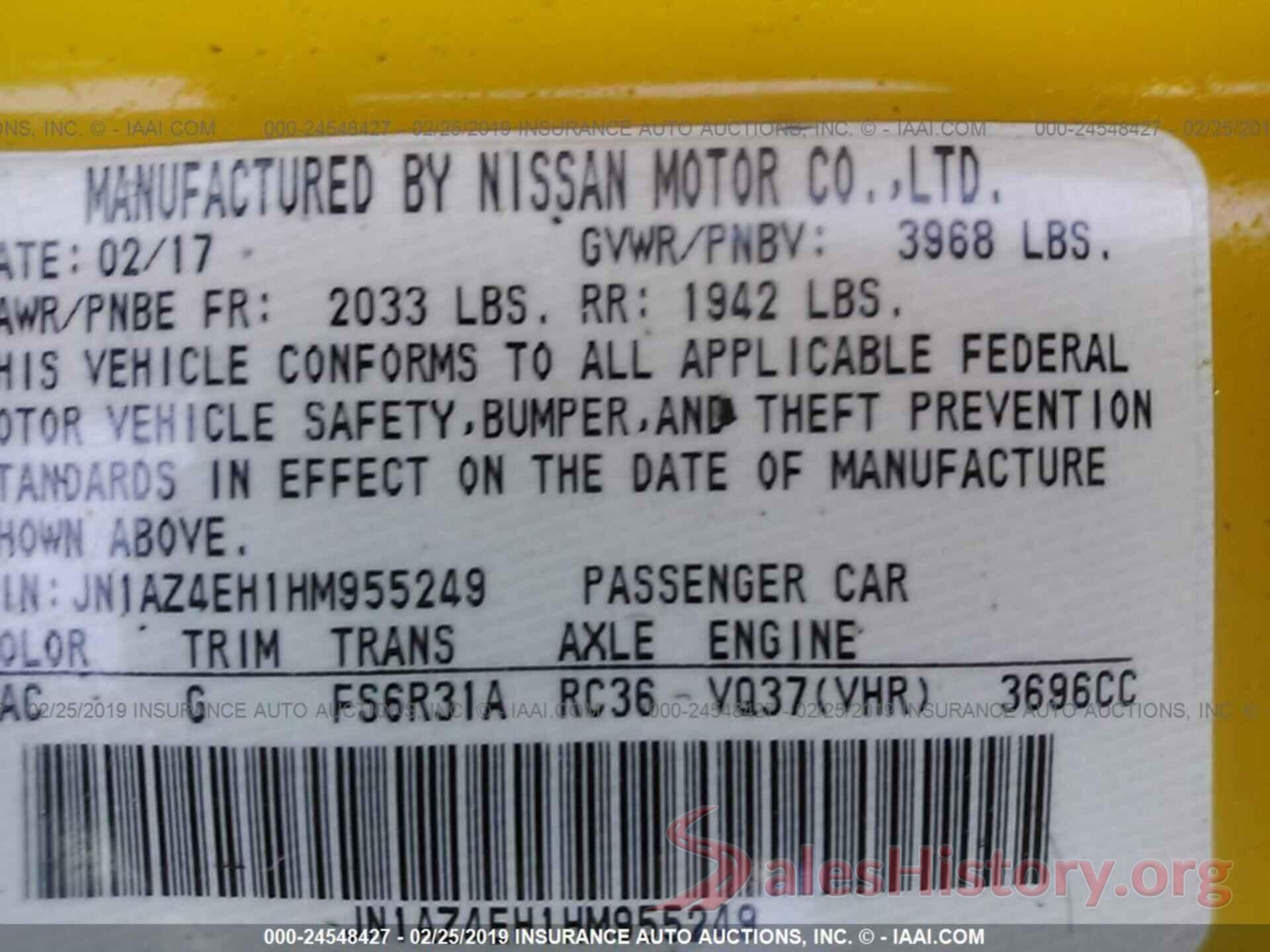 JN1AZ4EH1HM955249 2017 NISSAN 370Z