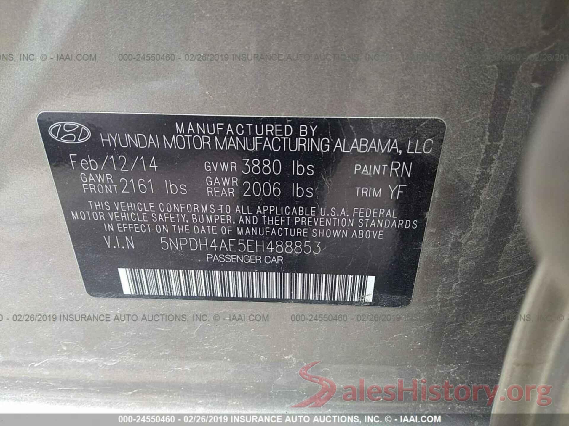 5NPDH4AE5EH488853 2014 HYUNDAI ELANTRA