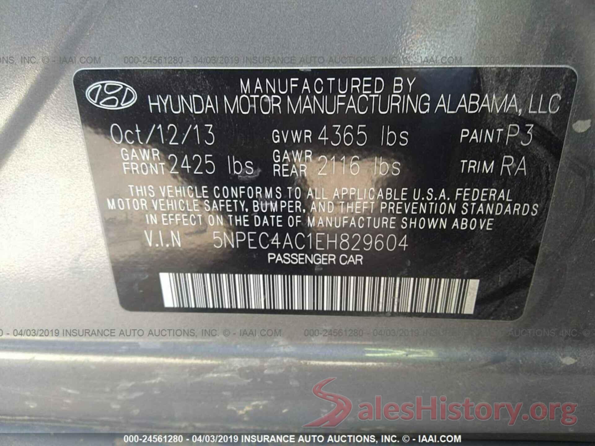 5NPEC4AC1EH829604 2014 HYUNDAI SONATA