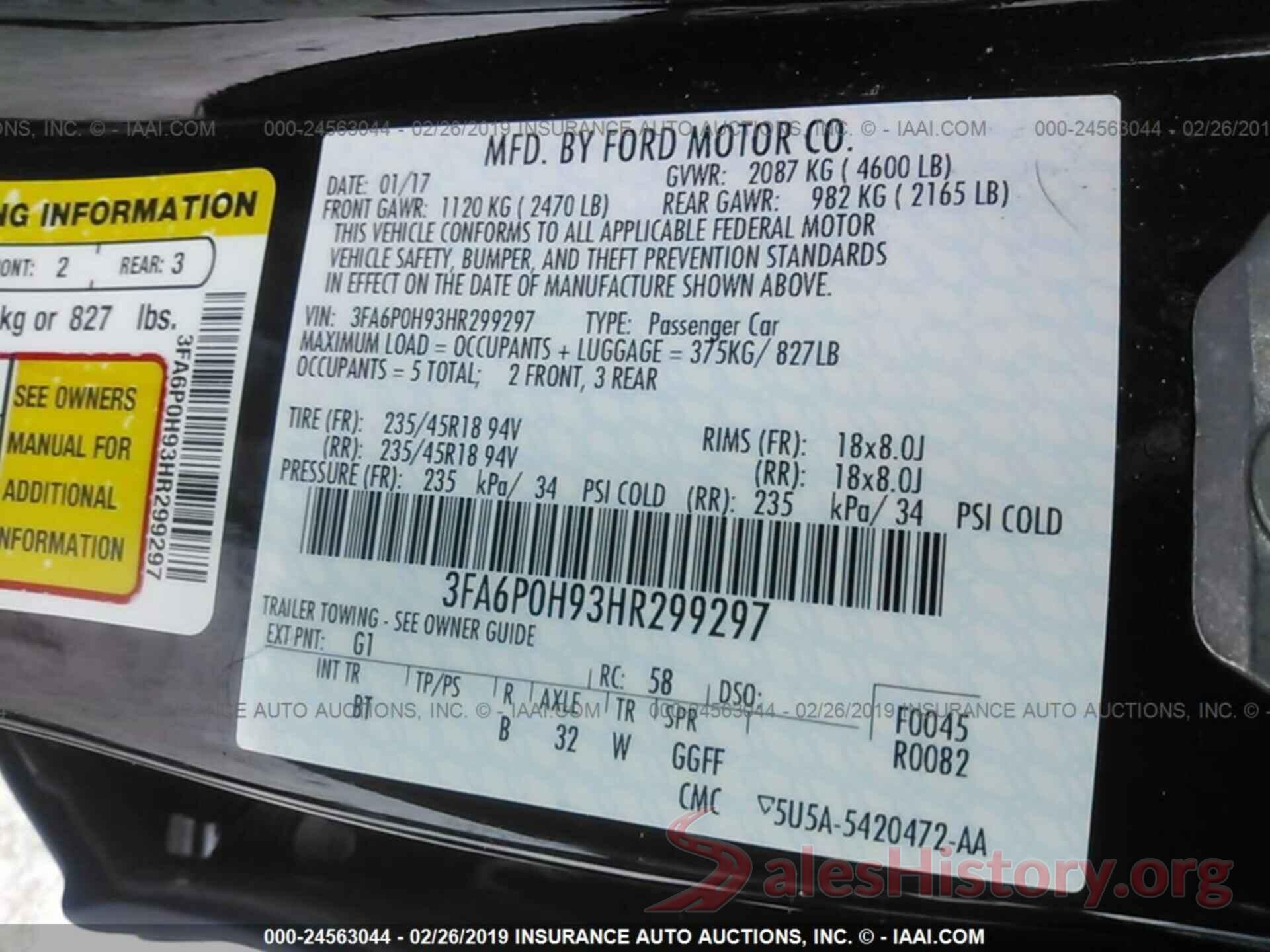 3FA6P0H93HR299297 2017 FORD FUSION