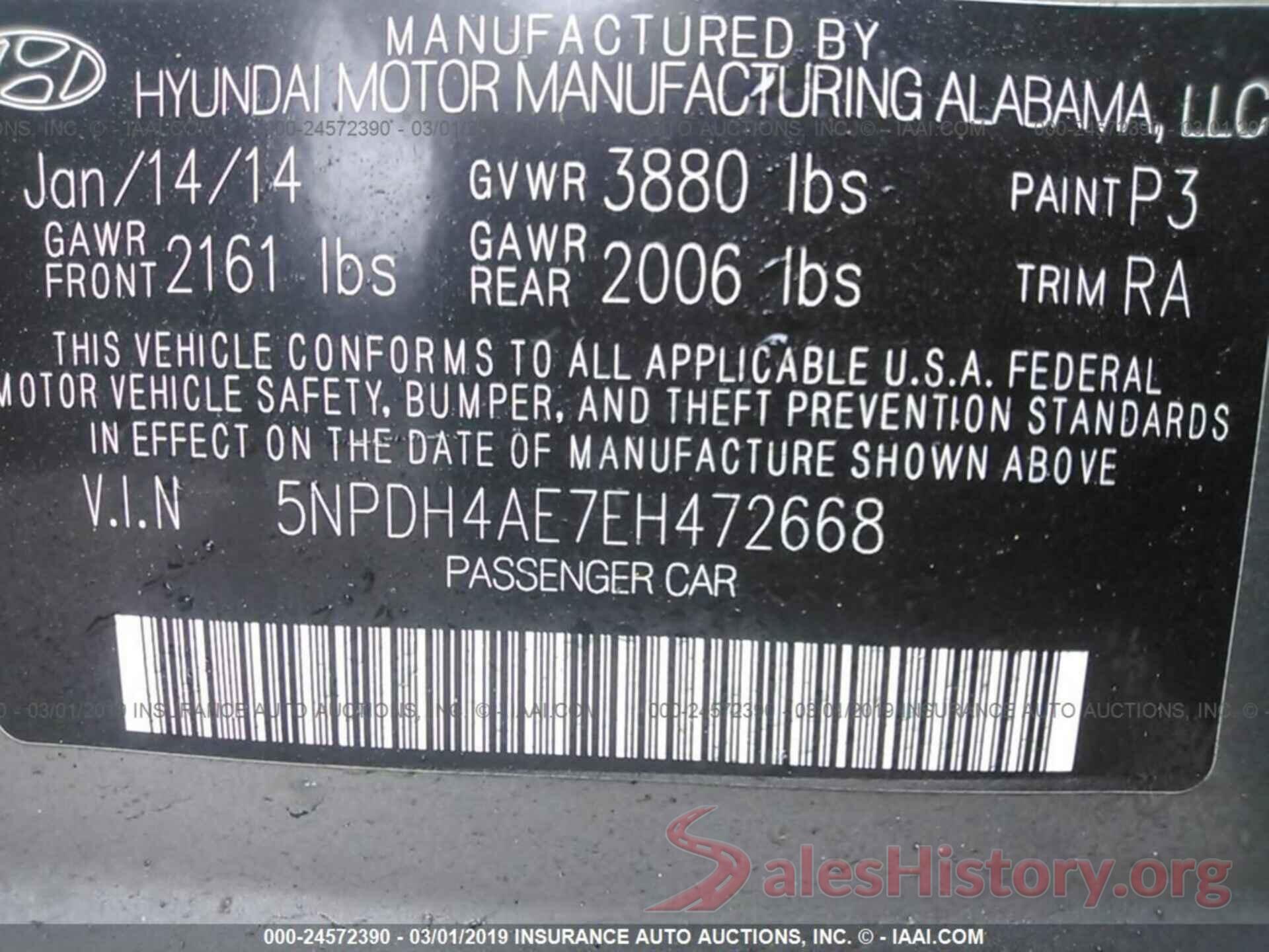 5NPDH4AE7EH472668 2014 HYUNDAI ELANTRA