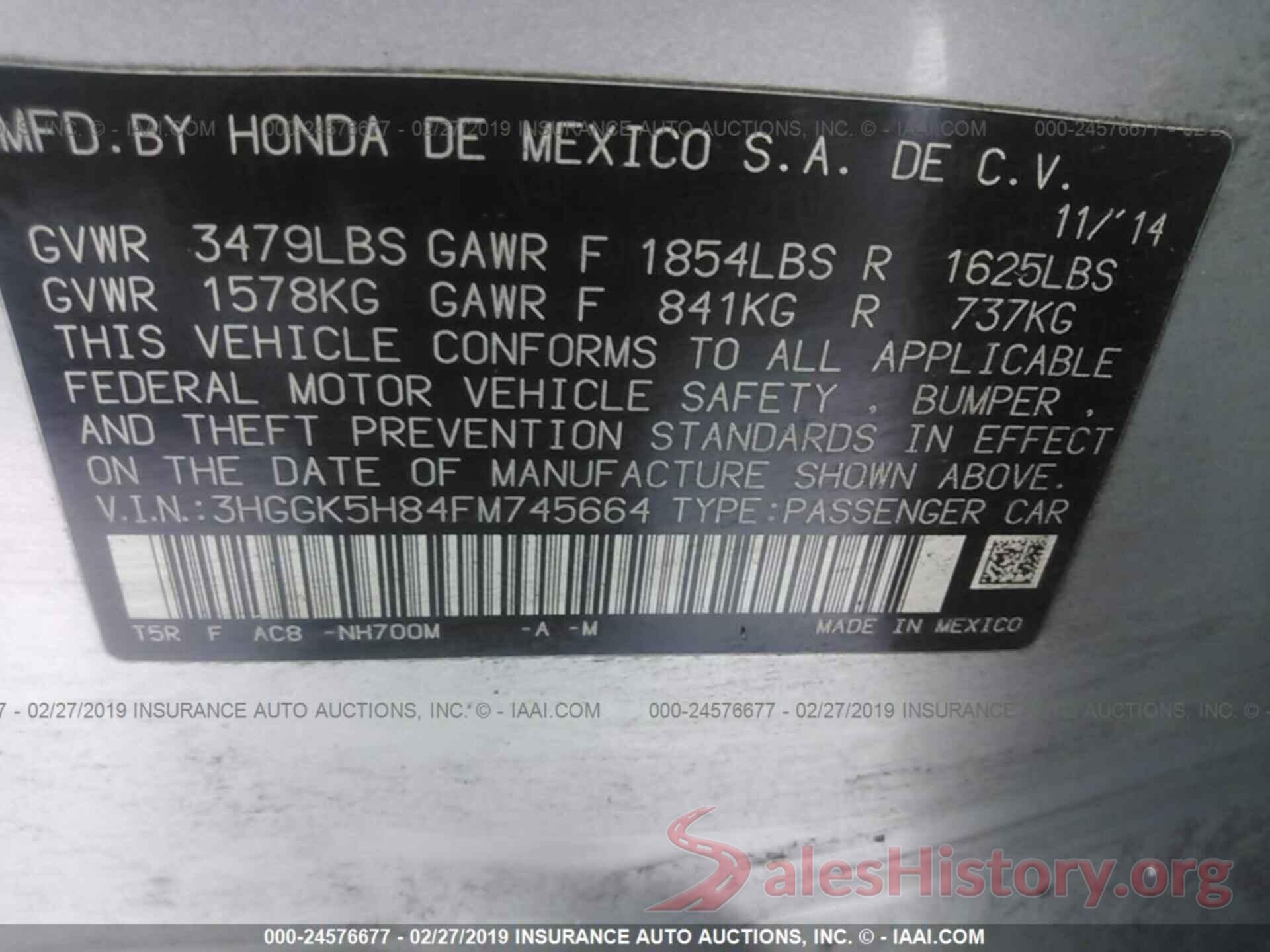 3HGGK5H84FM745664 2015 HONDA FIT