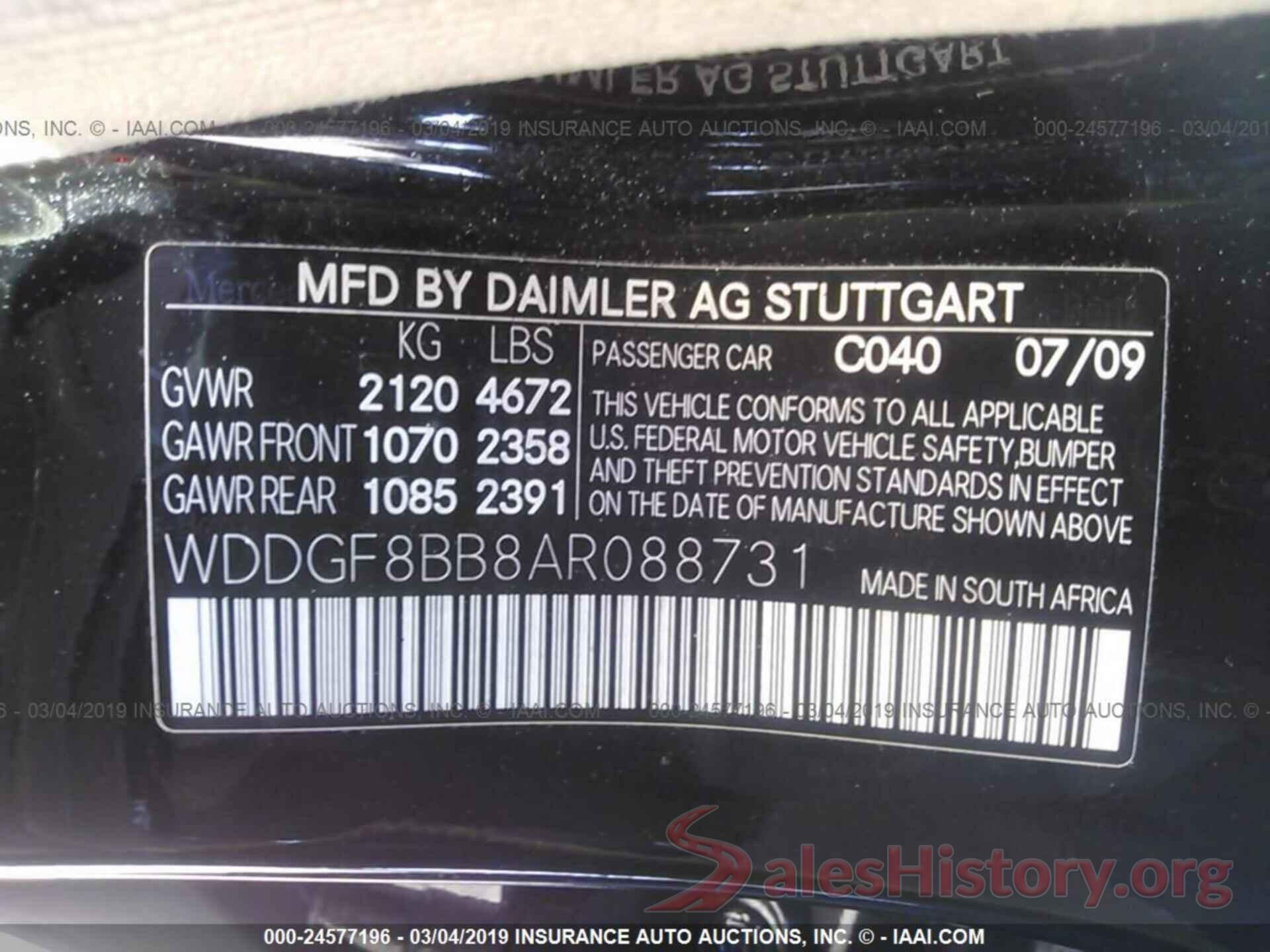 WDDGF8BB8AR088731 2010 MERCEDES-BENZ C