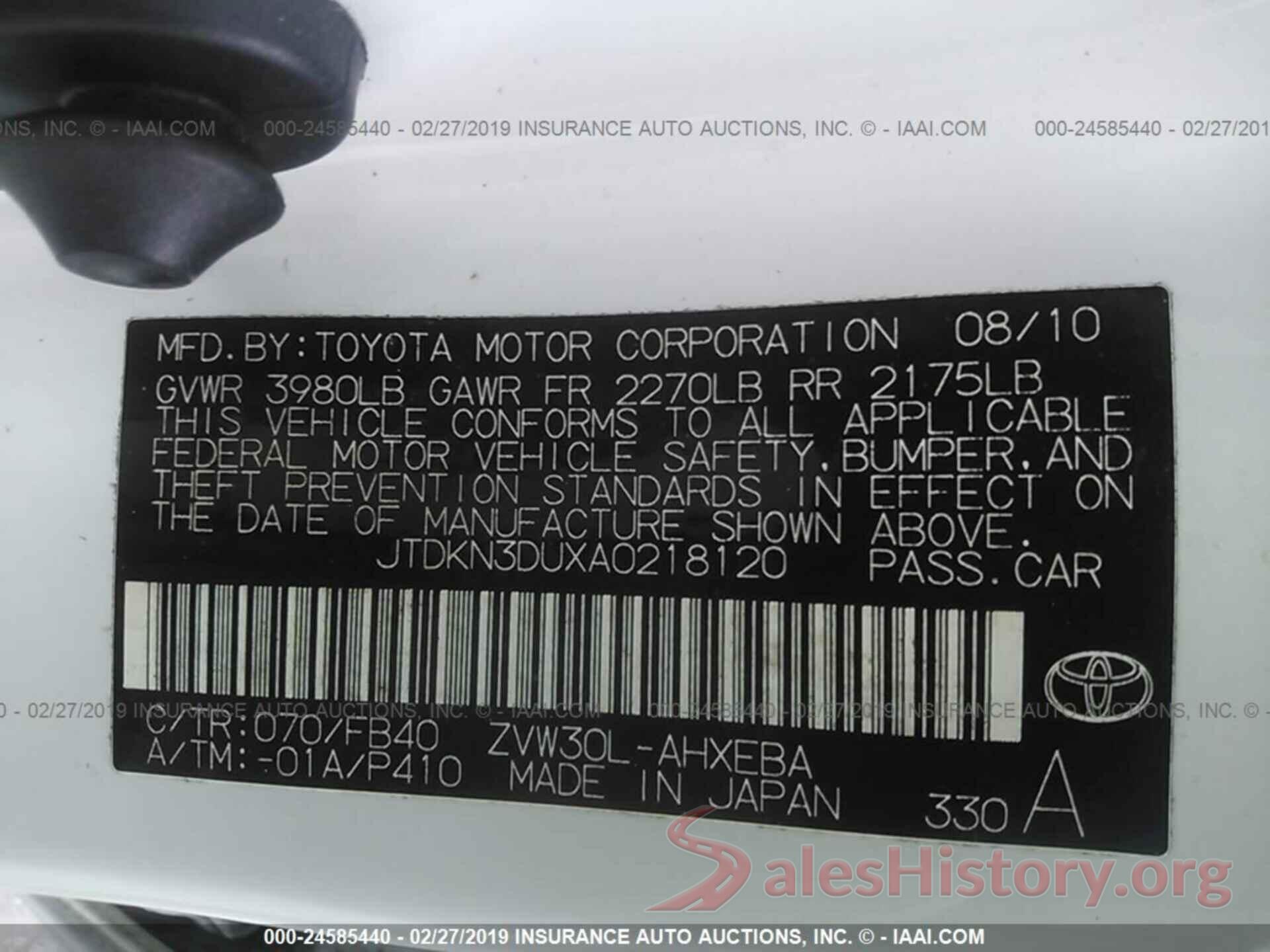 JTDKN3DUXA0218120 2010 TOYOTA PRIUS