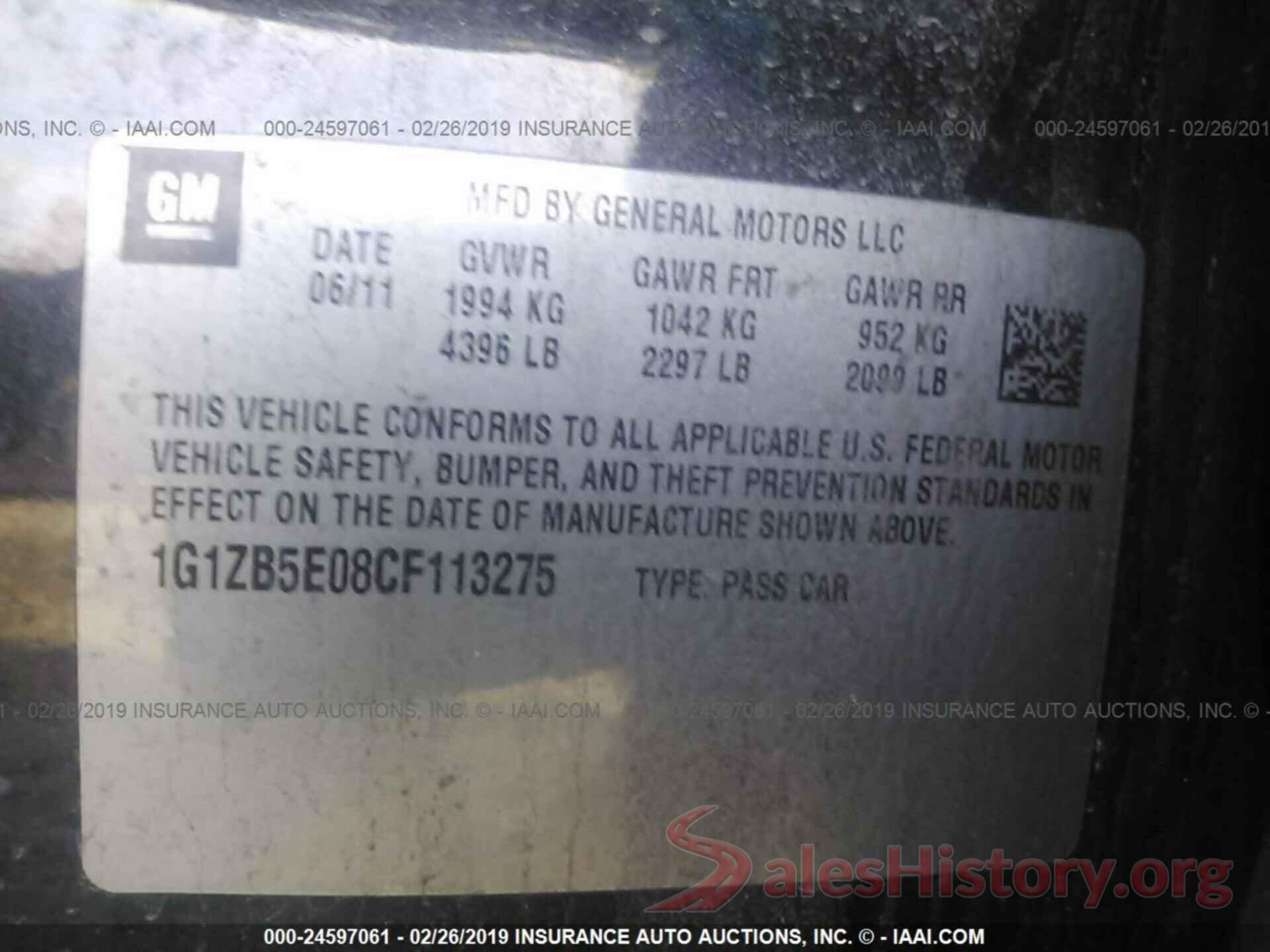 1G1ZB5E08CF113275 2012 CHEVROLET MALIBU