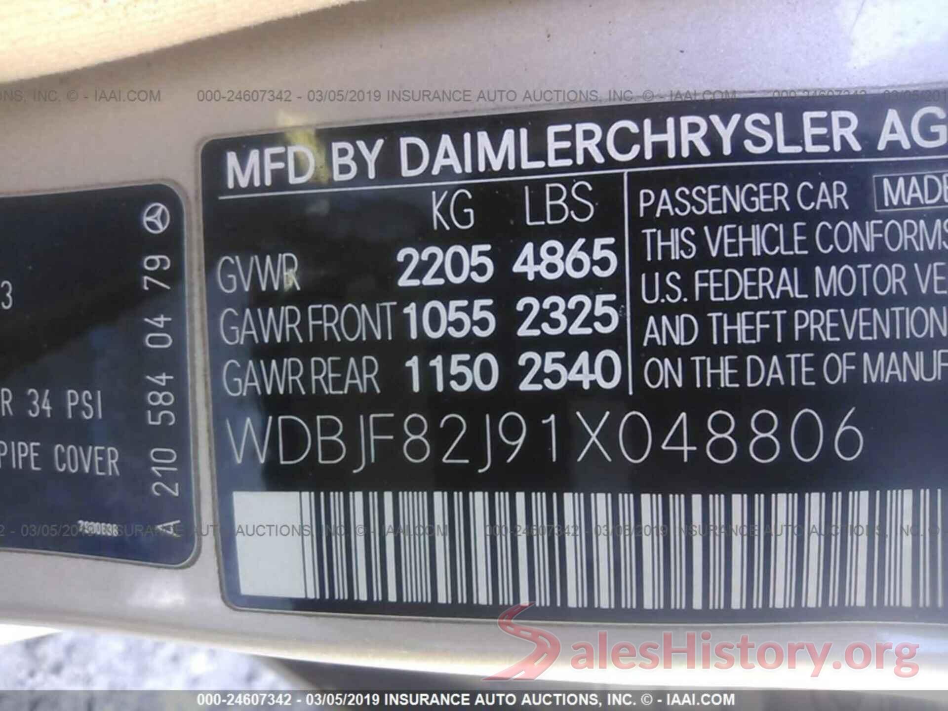 WDBJF82J91X048806 2001 MERCEDES-BENZ E