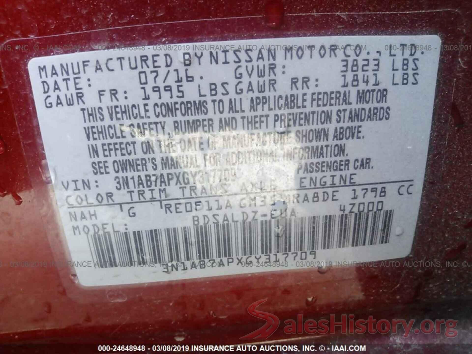 3N1AB7APXGY317709 2016 NISSAN SENTRA