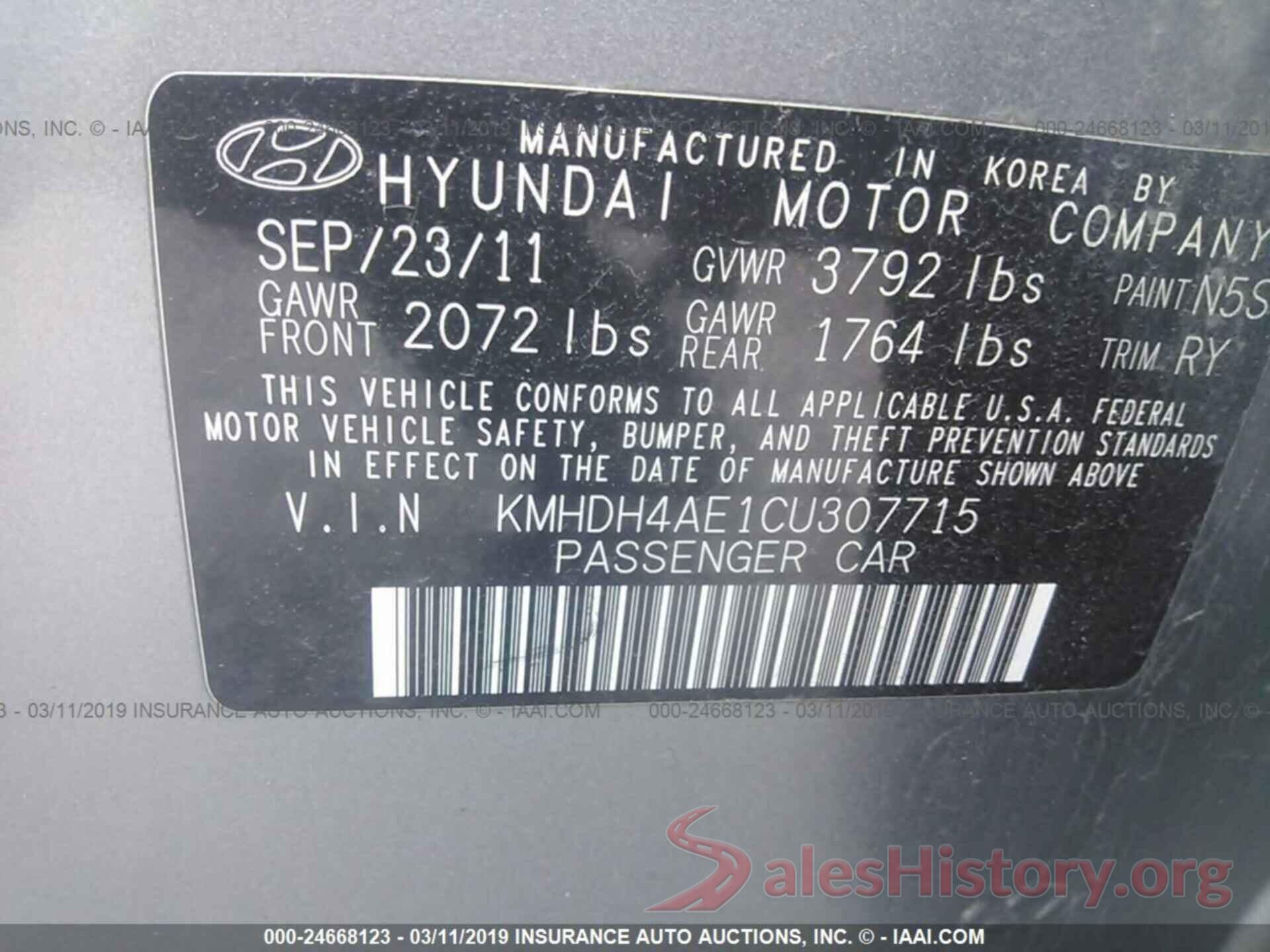 KMHDH4AE1CU307715 2012 HYUNDAI ELANTRA