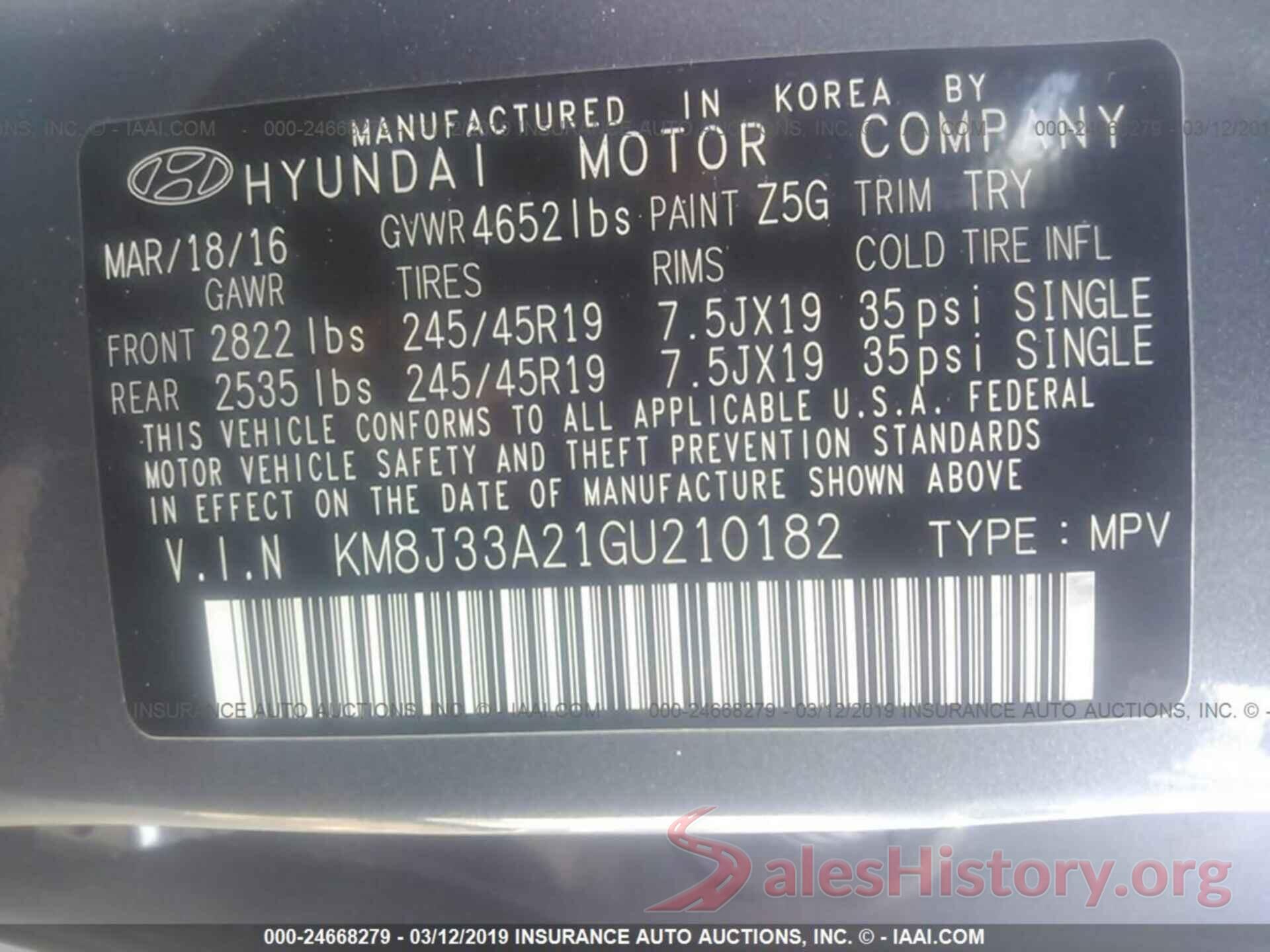 KM8J33A21GU210182 2016 HYUNDAI TUCSON