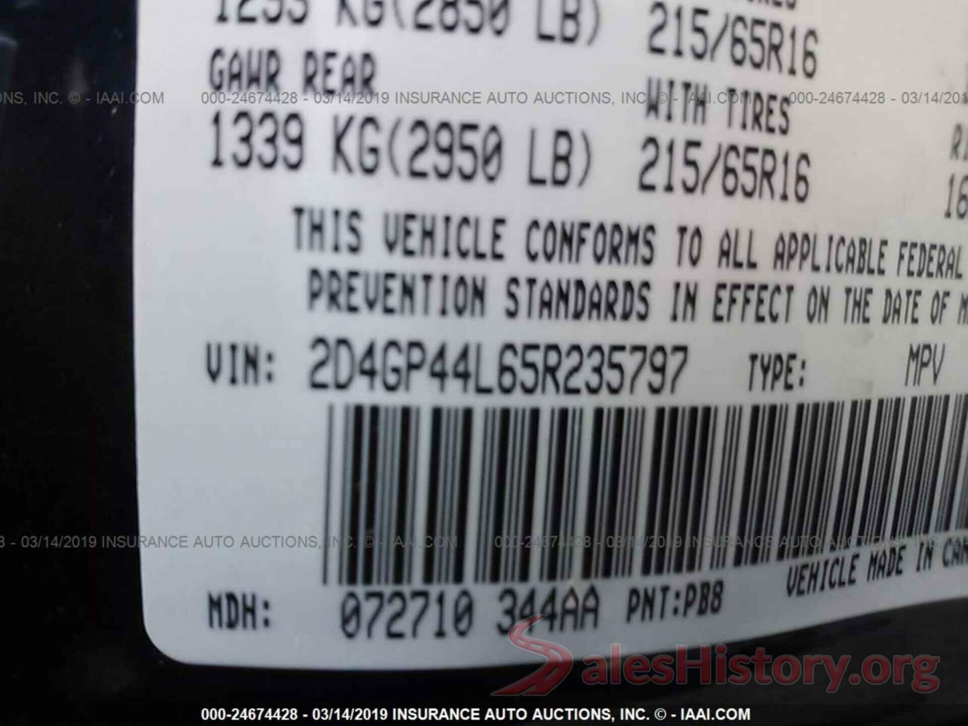 2D4GP44L65R235797 2005 DODGE GRAND CARAVAN