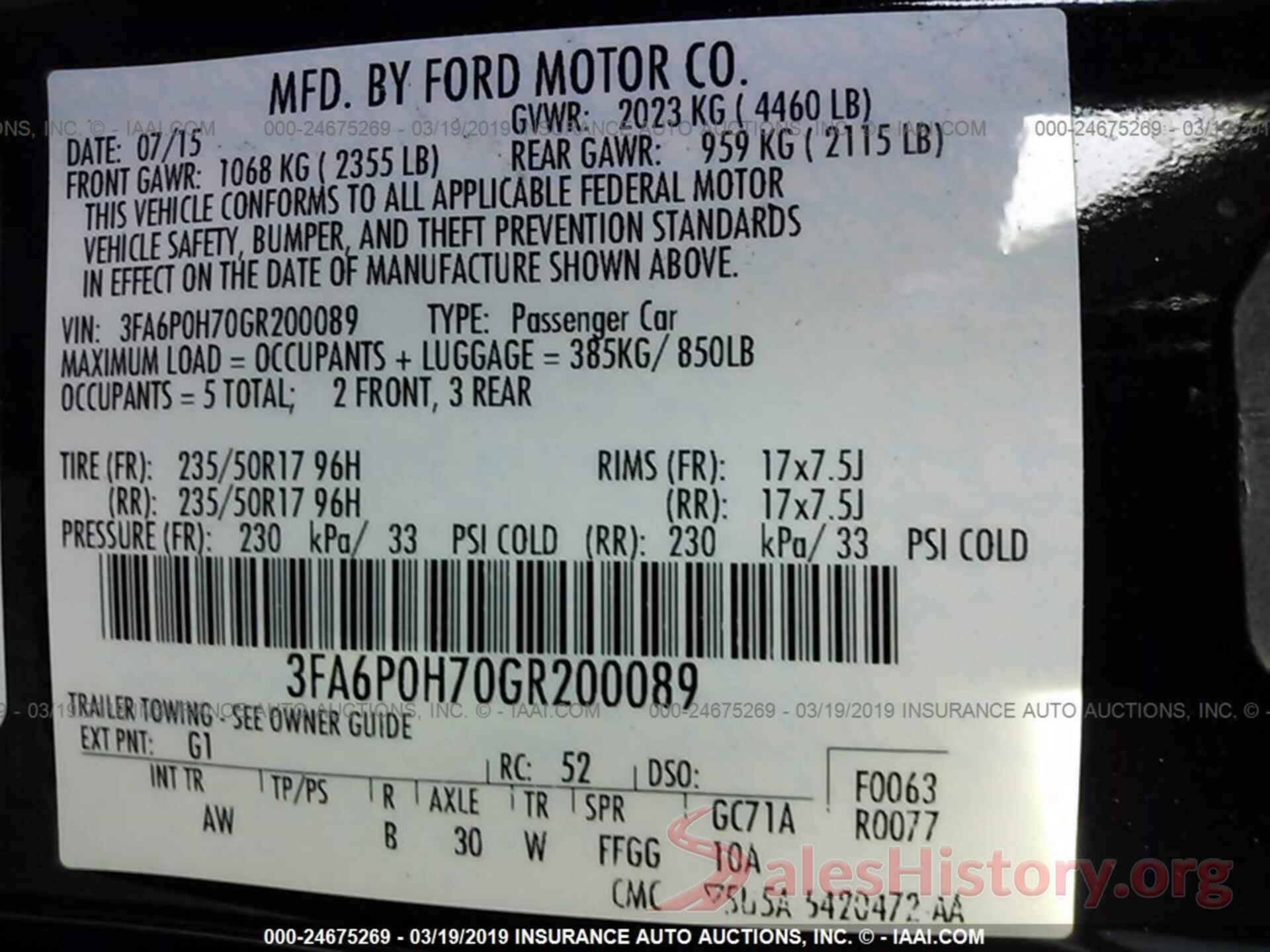 3FA6P0H70GR200089 2016 FORD FUSION