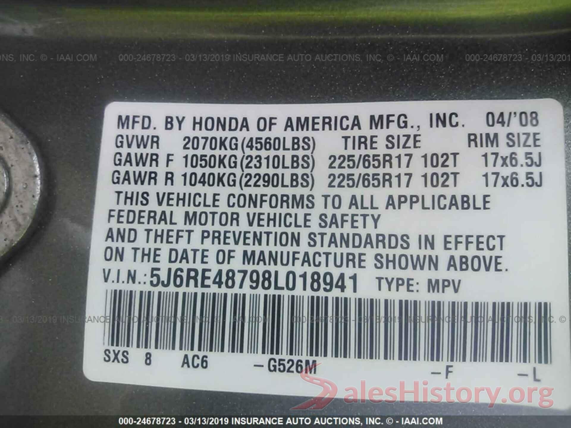 5J6RE48798L018941 2008 HONDA CR-V