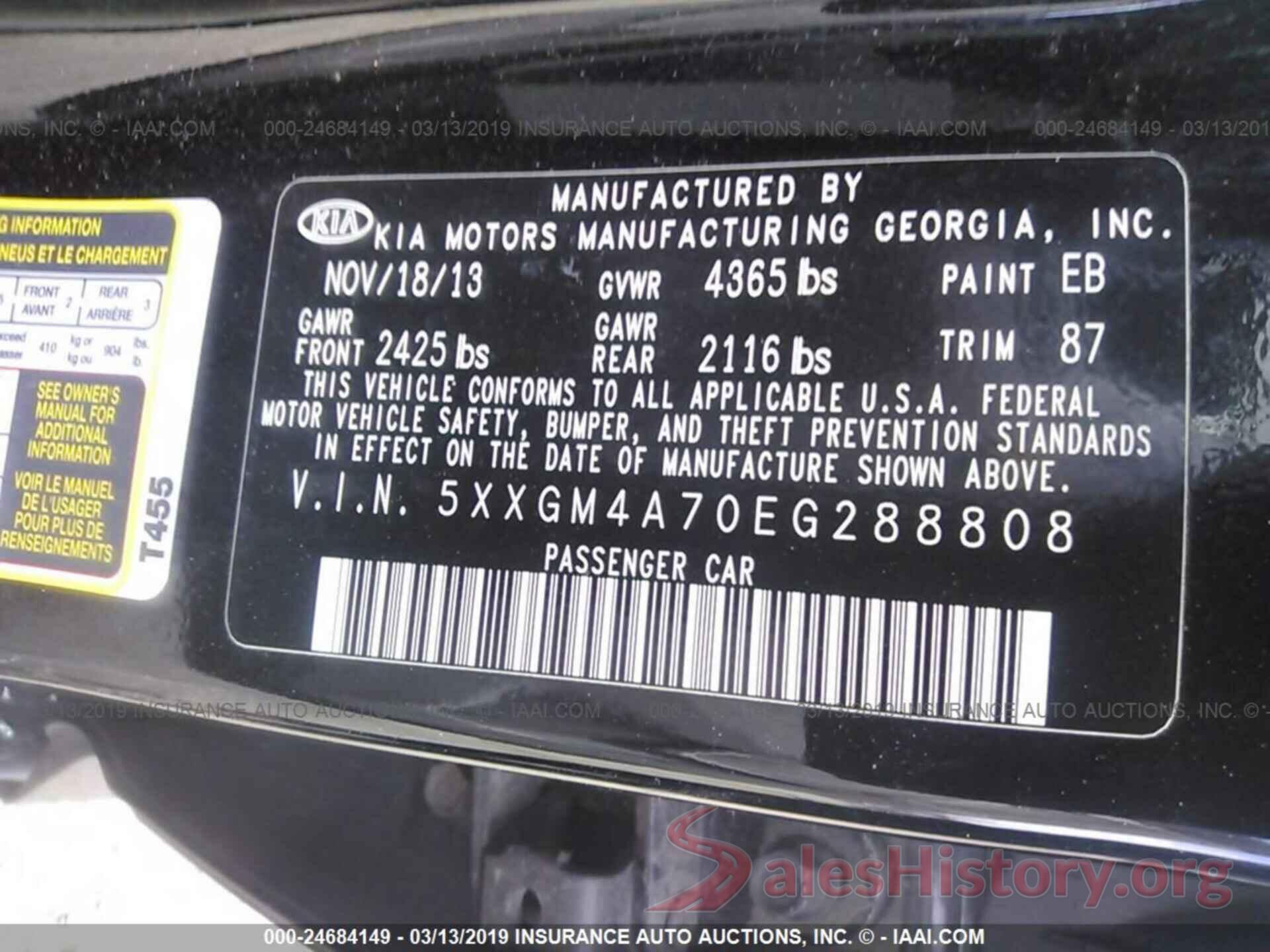 5XXGM4A70EG288808 2014 KIA OPTIMA