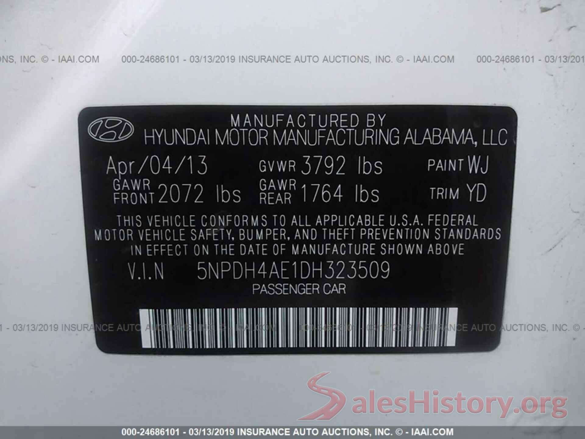 5NPDH4AE1DH323509 2013 HYUNDAI ELANTRA