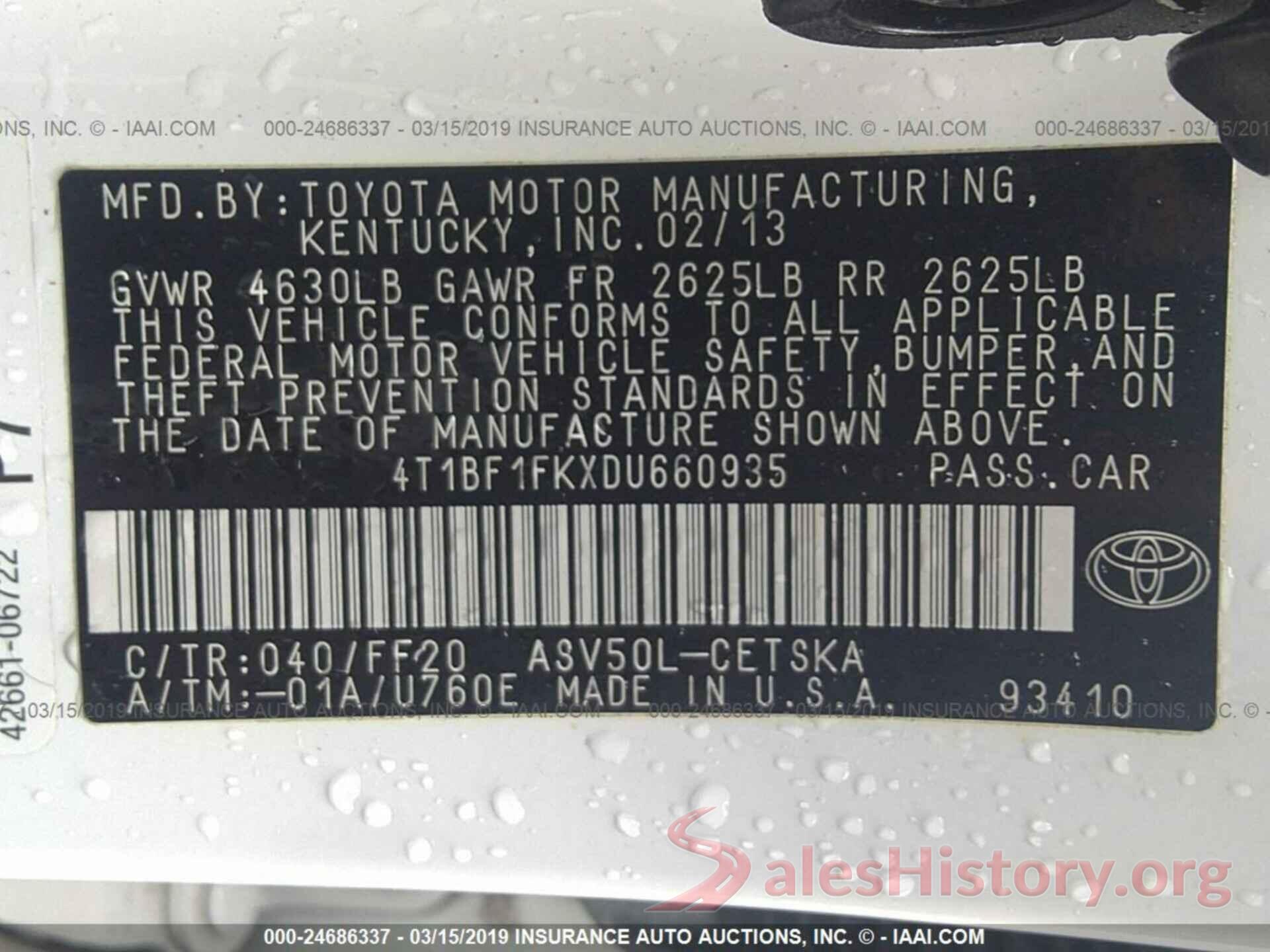 4T1BF1FKXDU660935 2013 TOYOTA CAMRY