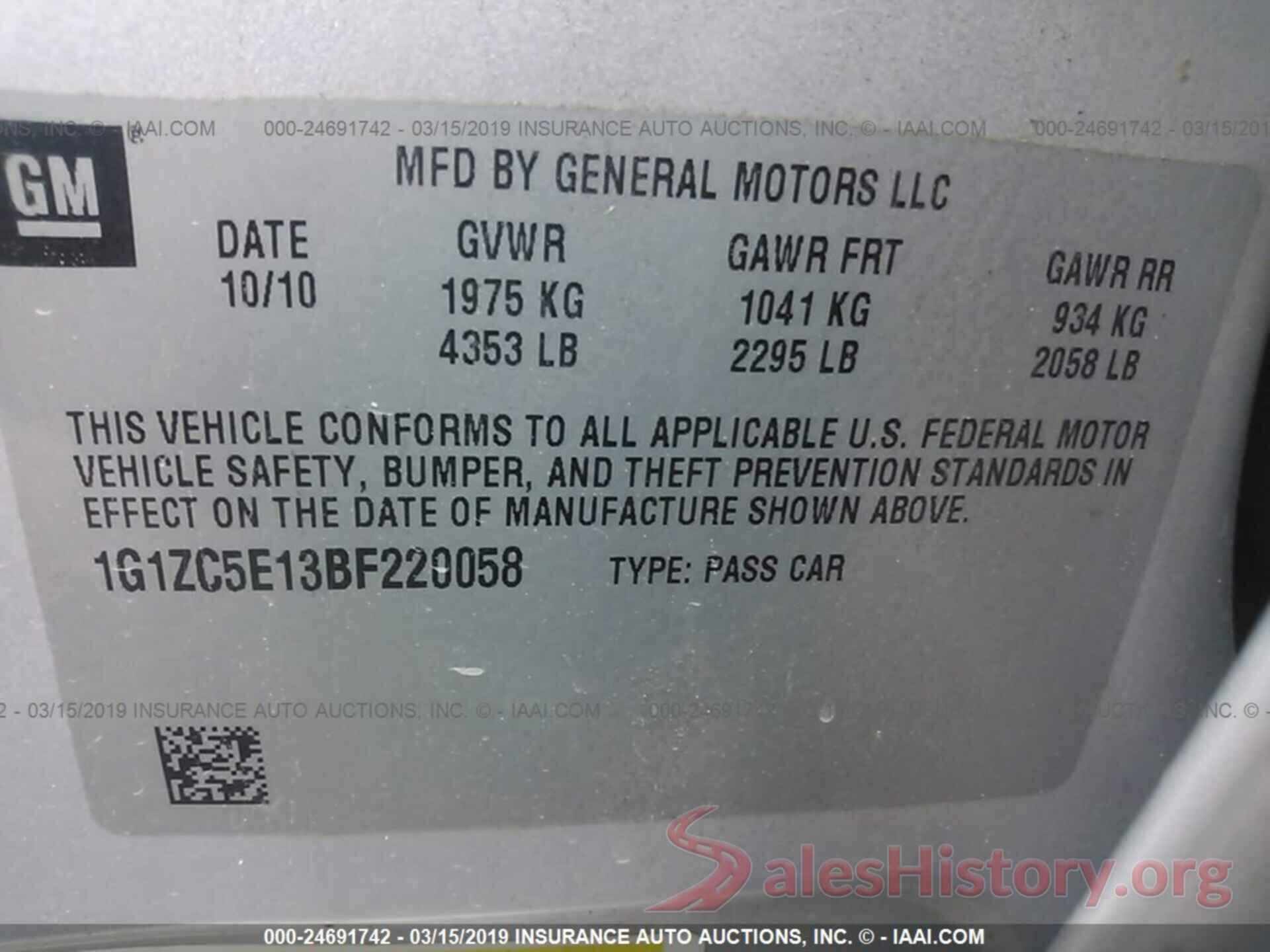 1G1ZC5E13BF220058 2011 CHEVROLET MALIBU