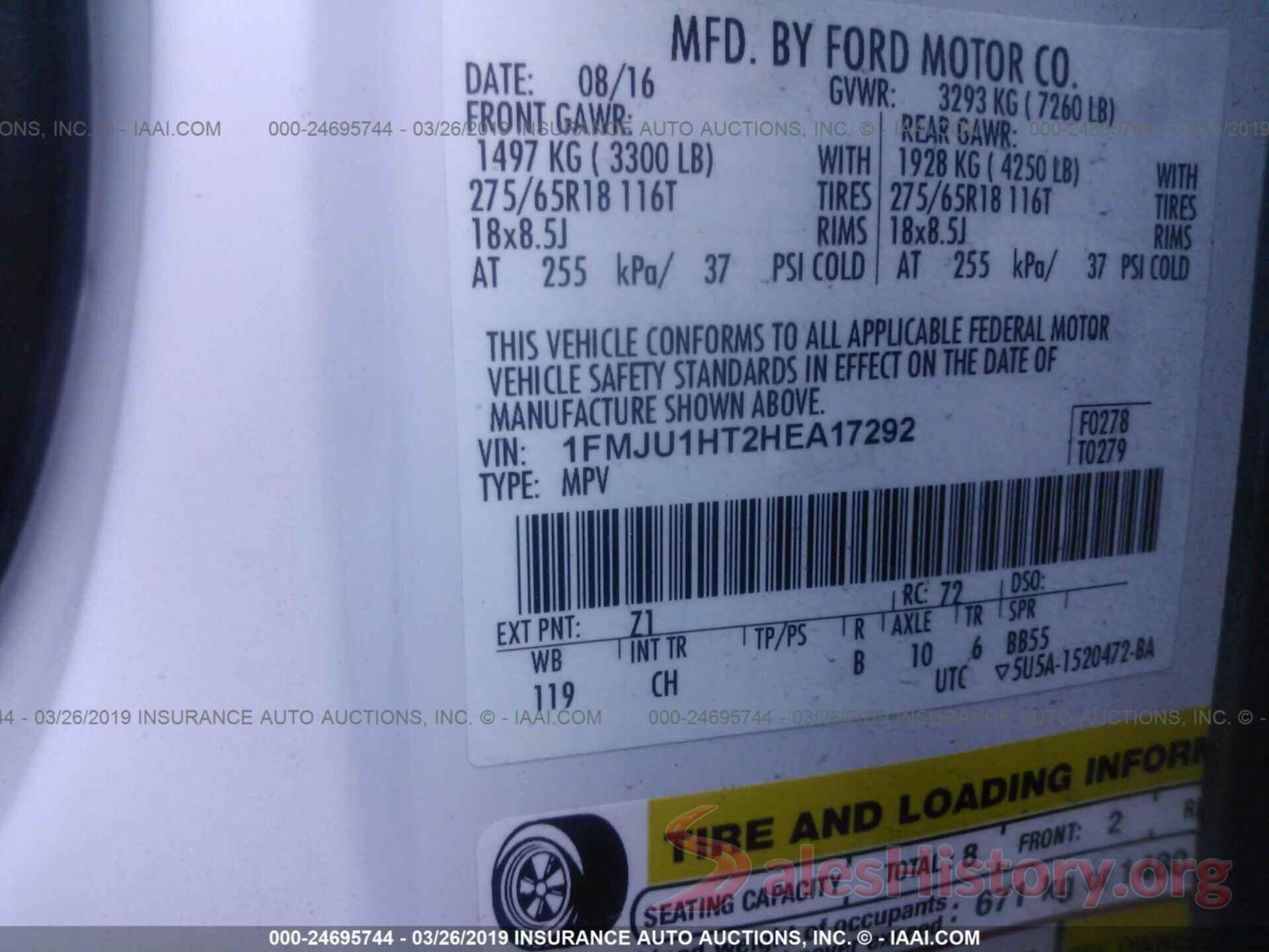 1FMJU1HT2HEA17292 2017 FORD EXPEDITION