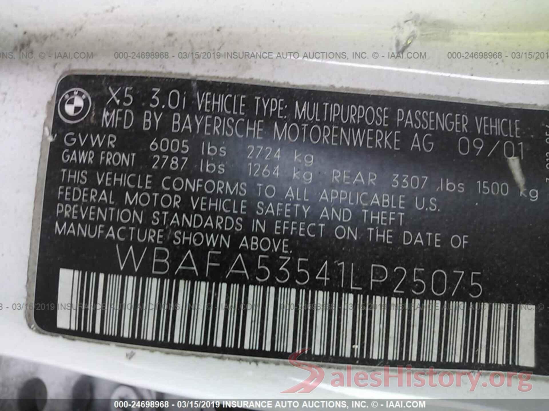 WBAFA53541LP25075 2001 BMW X5