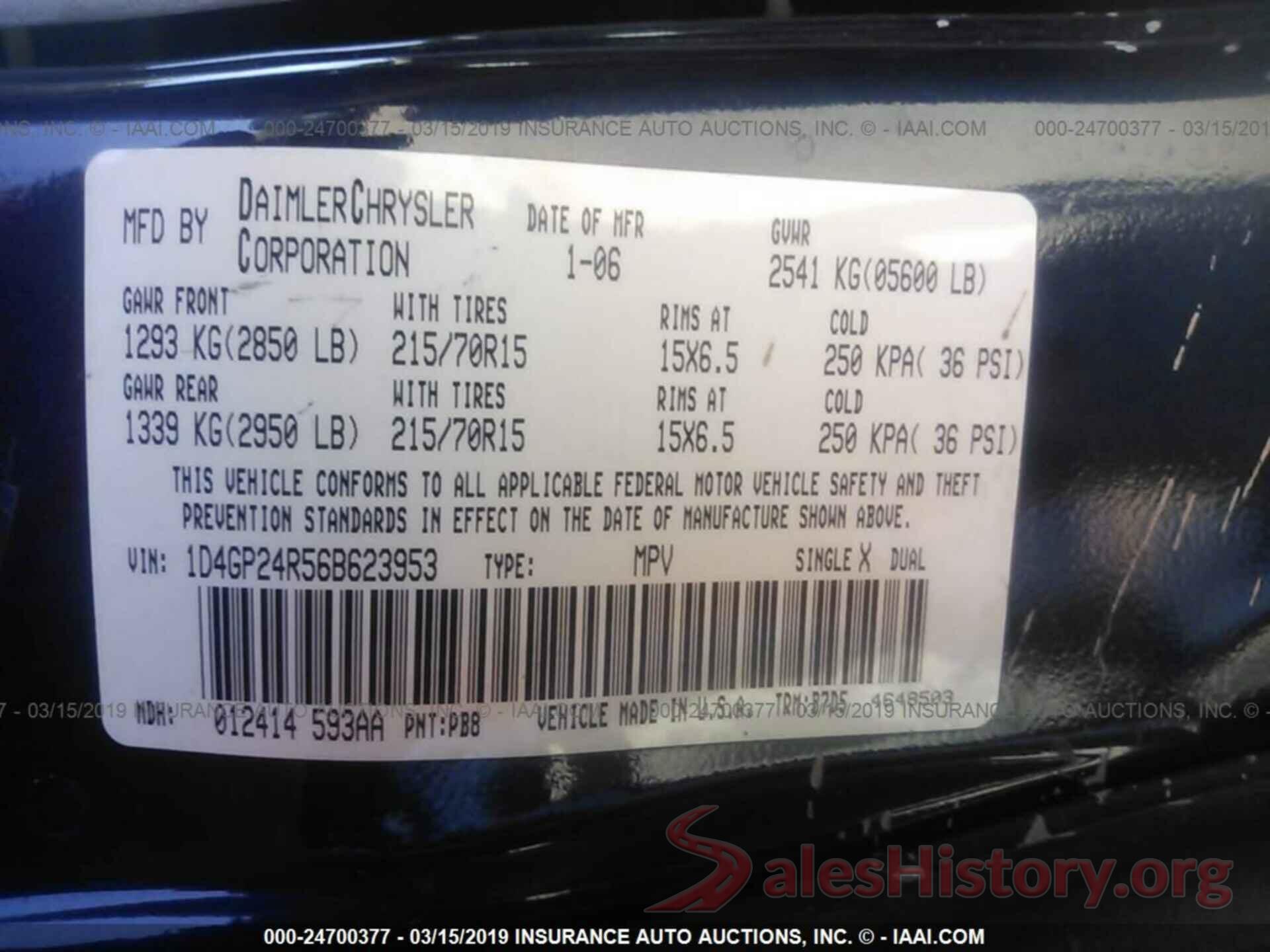 1D4GP24R56B623953 2006 DODGE GRAND CARAVAN