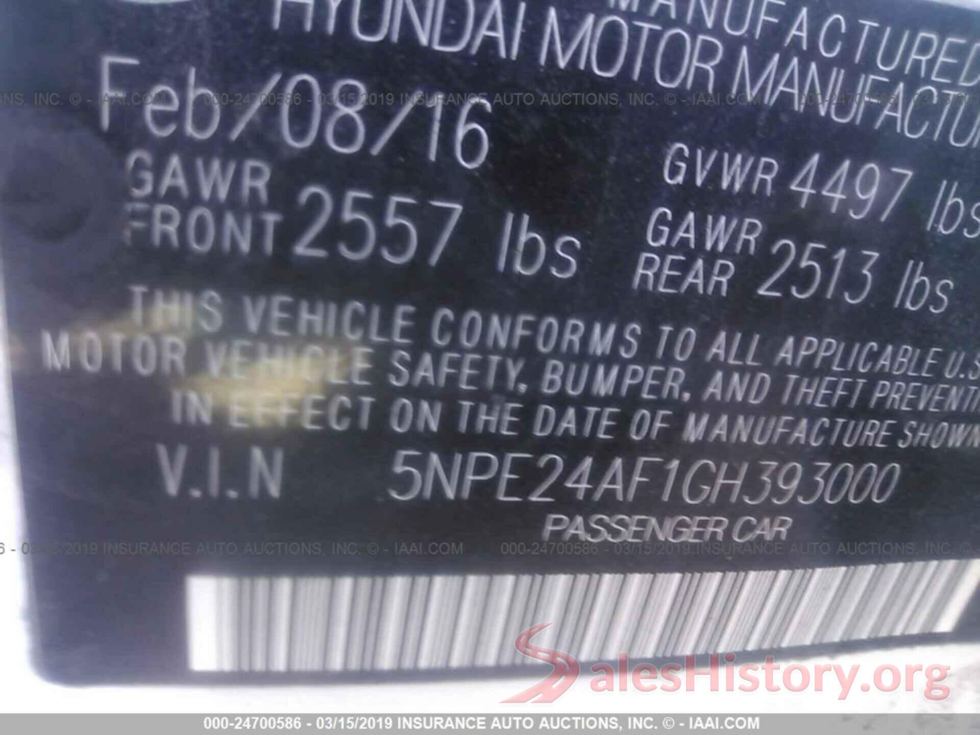 5NPE24AF1GH393000 2016 HYUNDAI SONATA