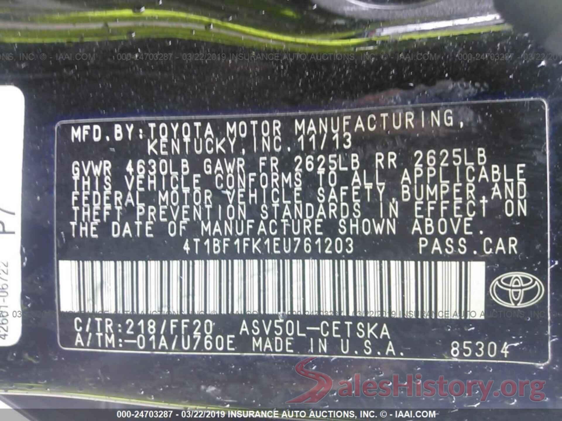 4T1BF1FK1EU761203 2014 TOYOTA CAMRY