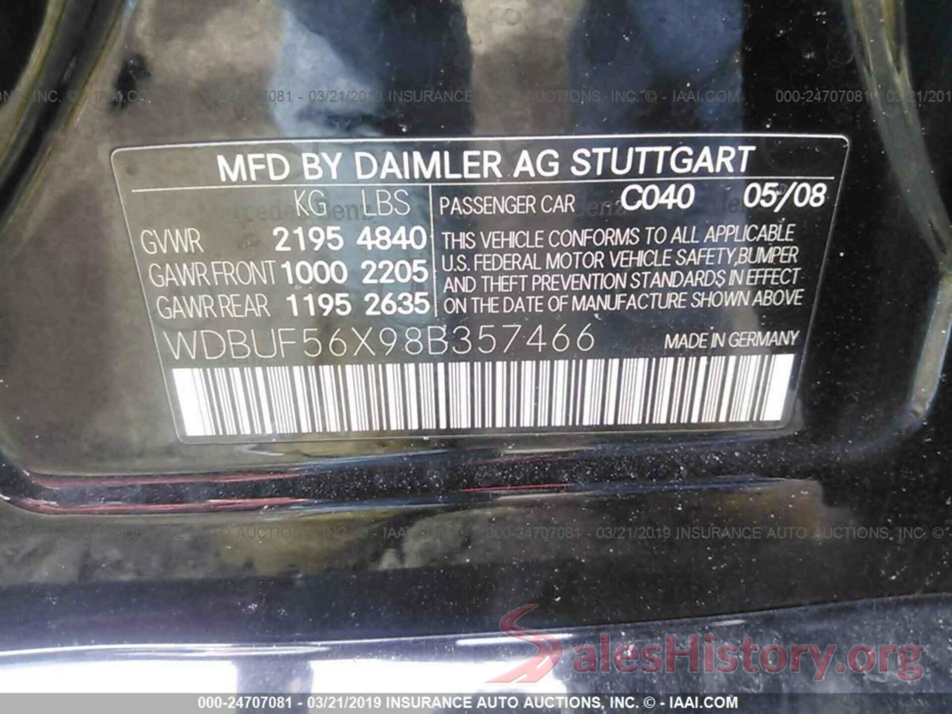 WDBUF56X98B357466 2008 MERCEDES-BENZ E