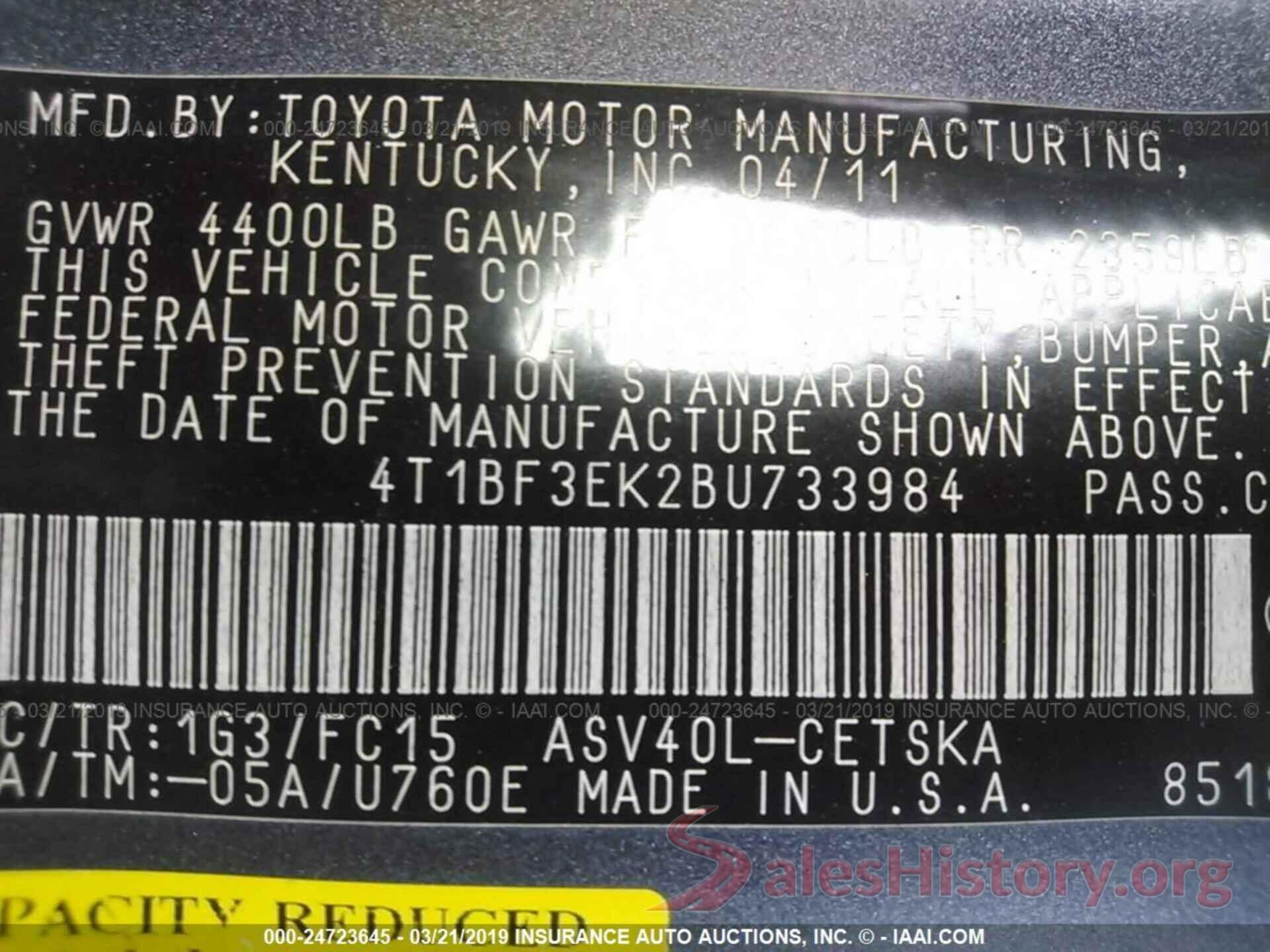 4T1BF3EK2BU733984 2011 TOYOTA CAMRY