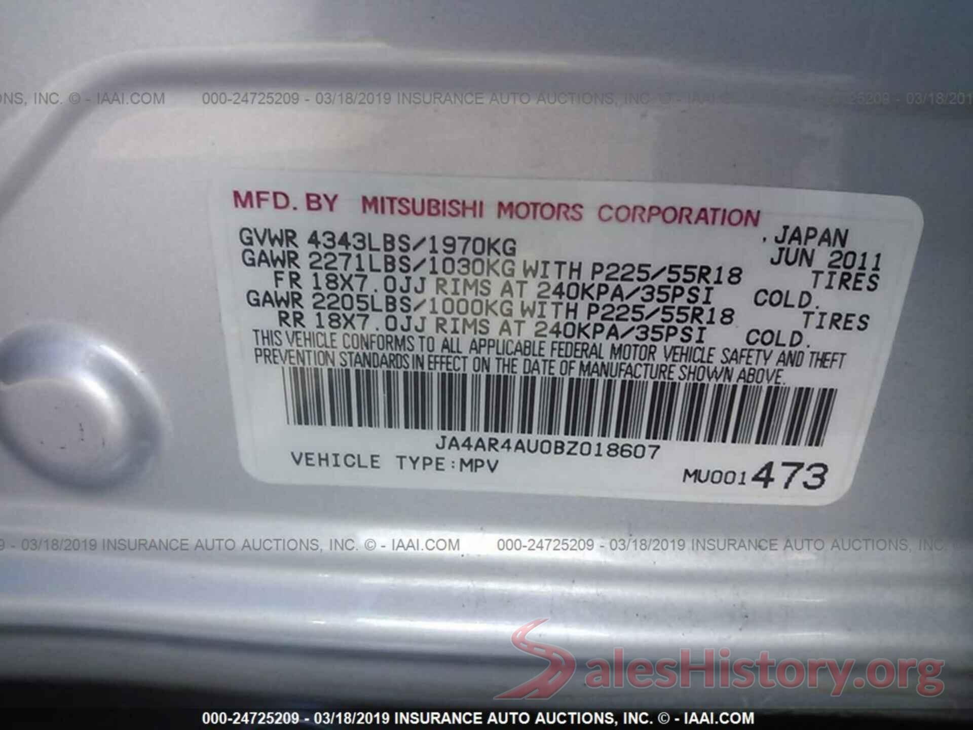 JA4AR4AU0BZ018607 2011 MITSUBISHI OUTLANDER SPORT