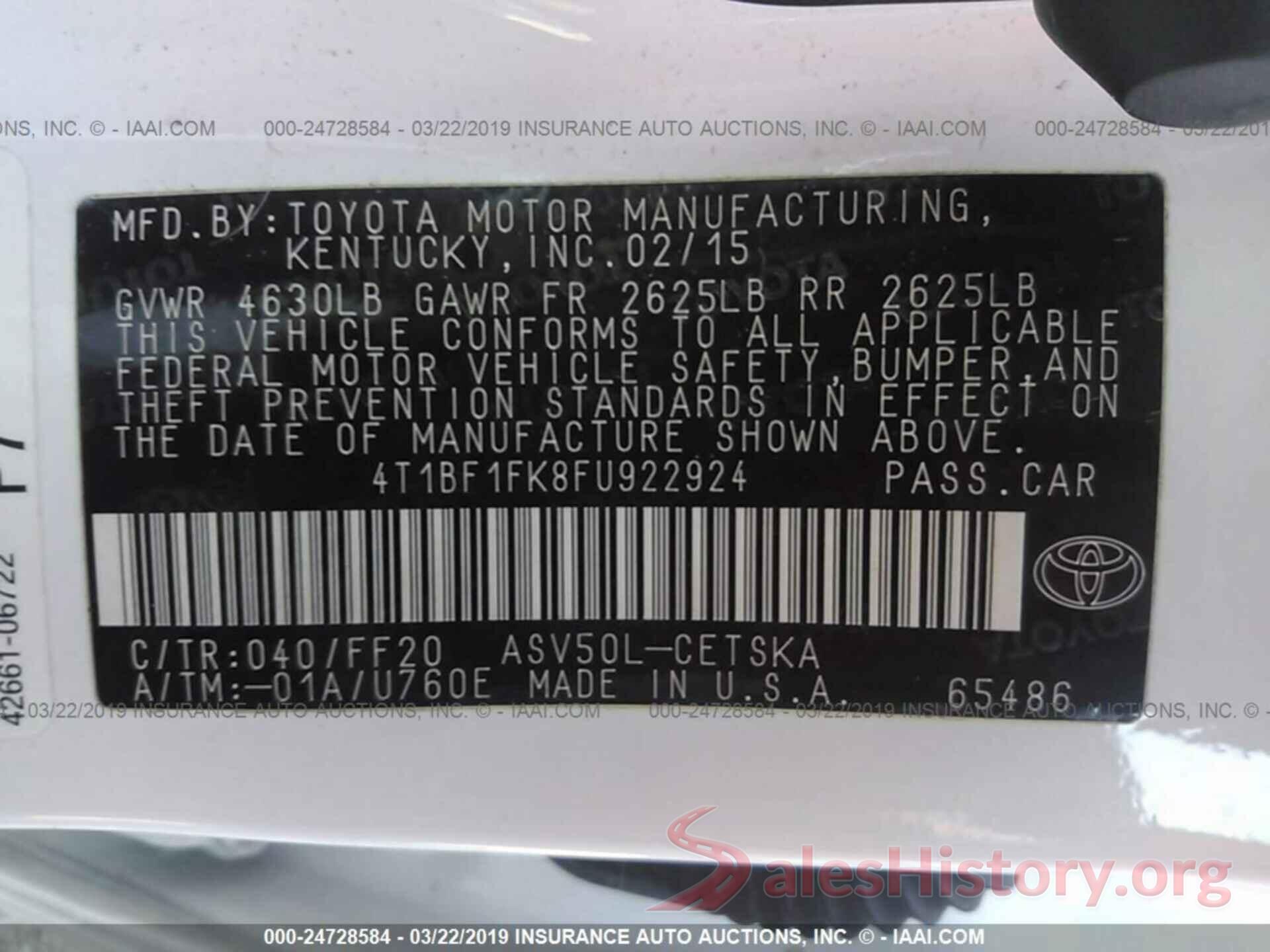 4T1BF1FK8FU922924 2015 TOYOTA CAMRY