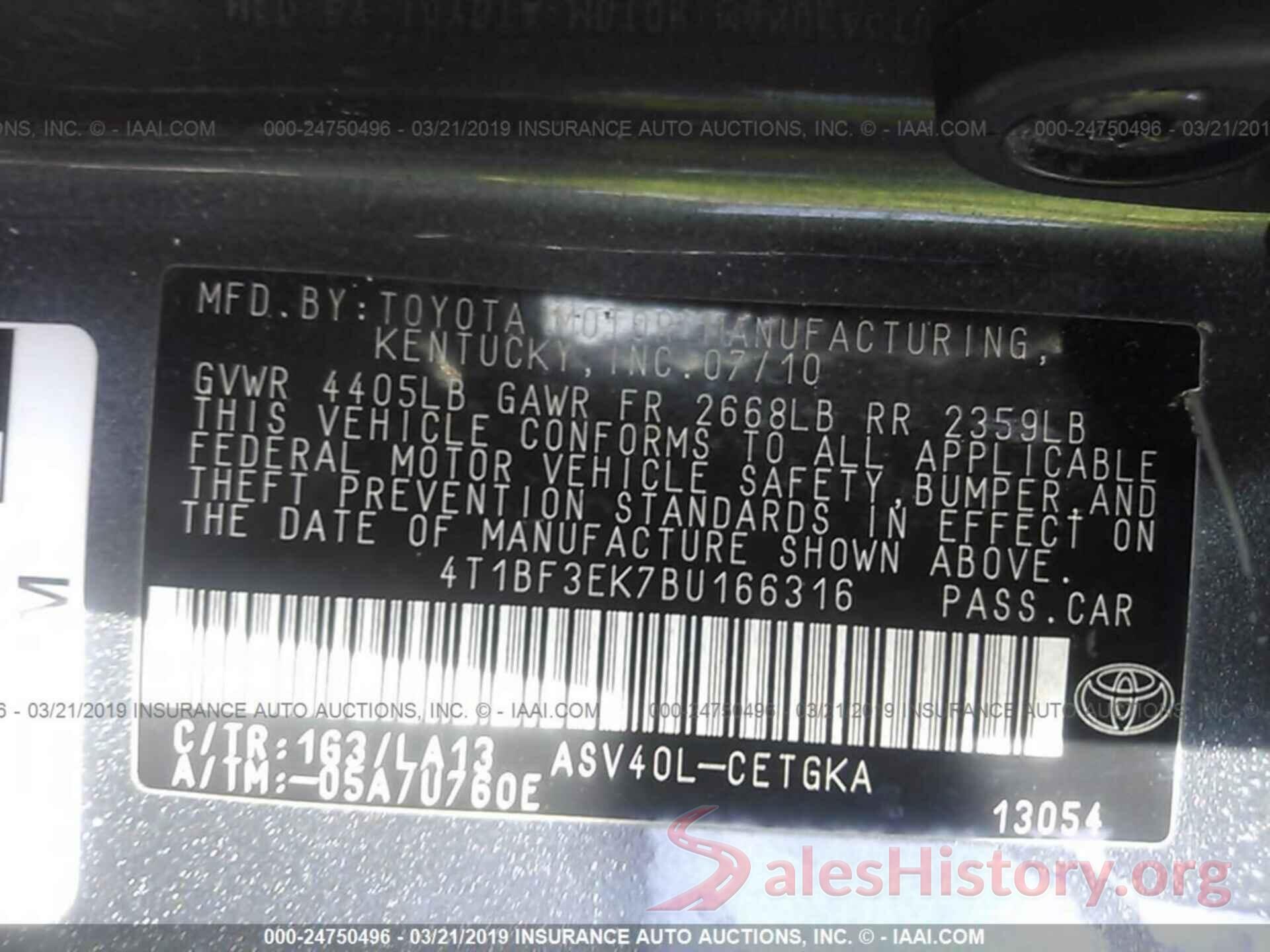 4T1BF3EK7BU166316 2011 TOYOTA CAMRY