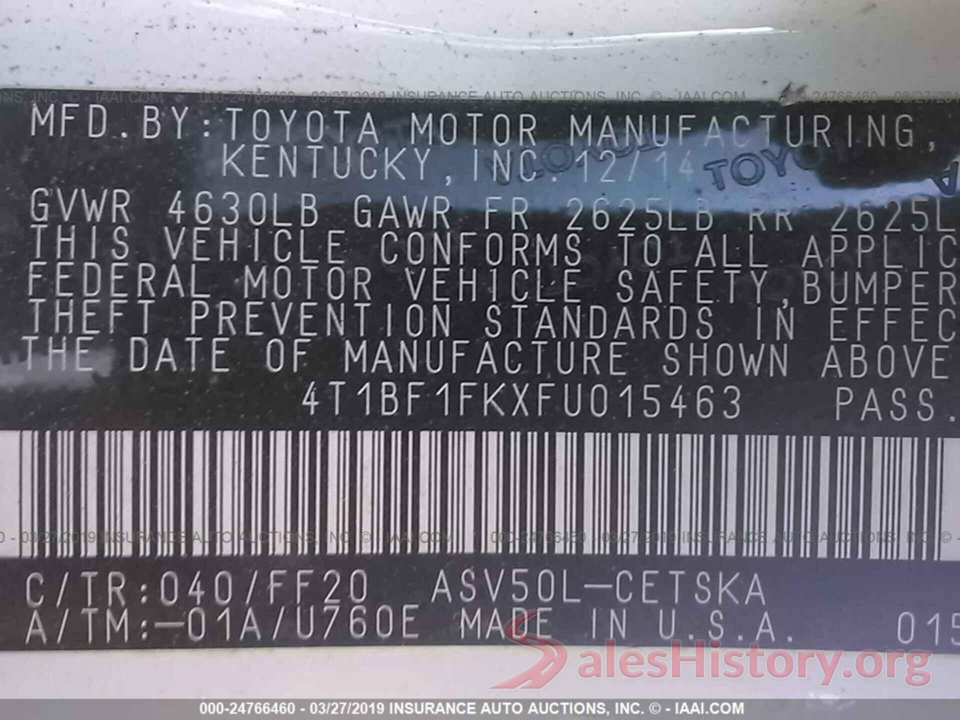 4T1BF1FKXFU015463 2015 TOYOTA CAMRY