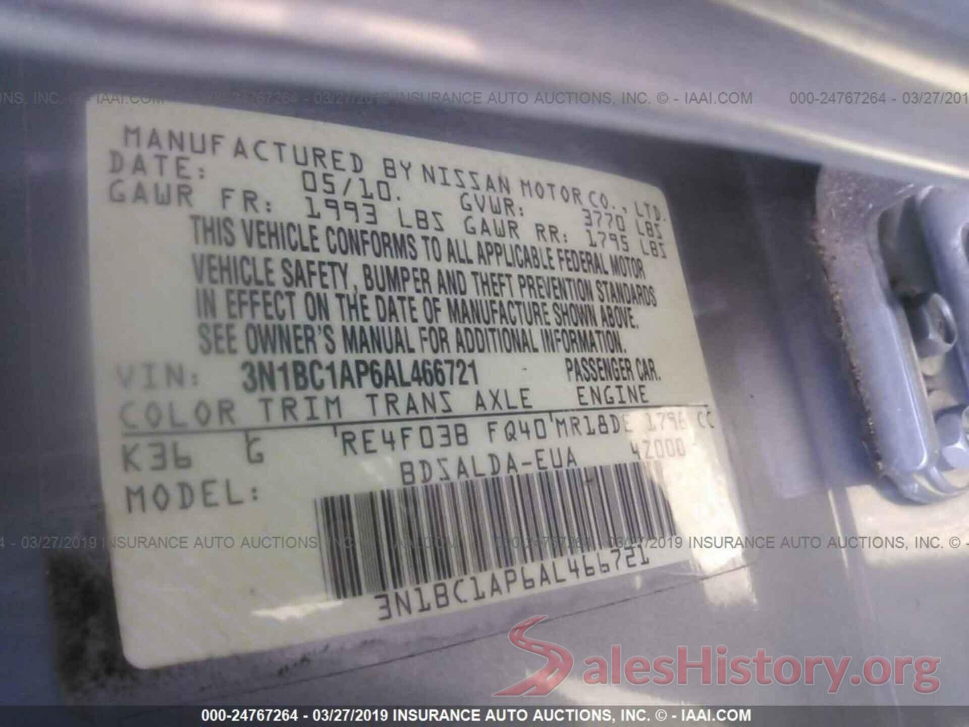 3N1BC1AP6AL466721 2010 NISSAN VERSA