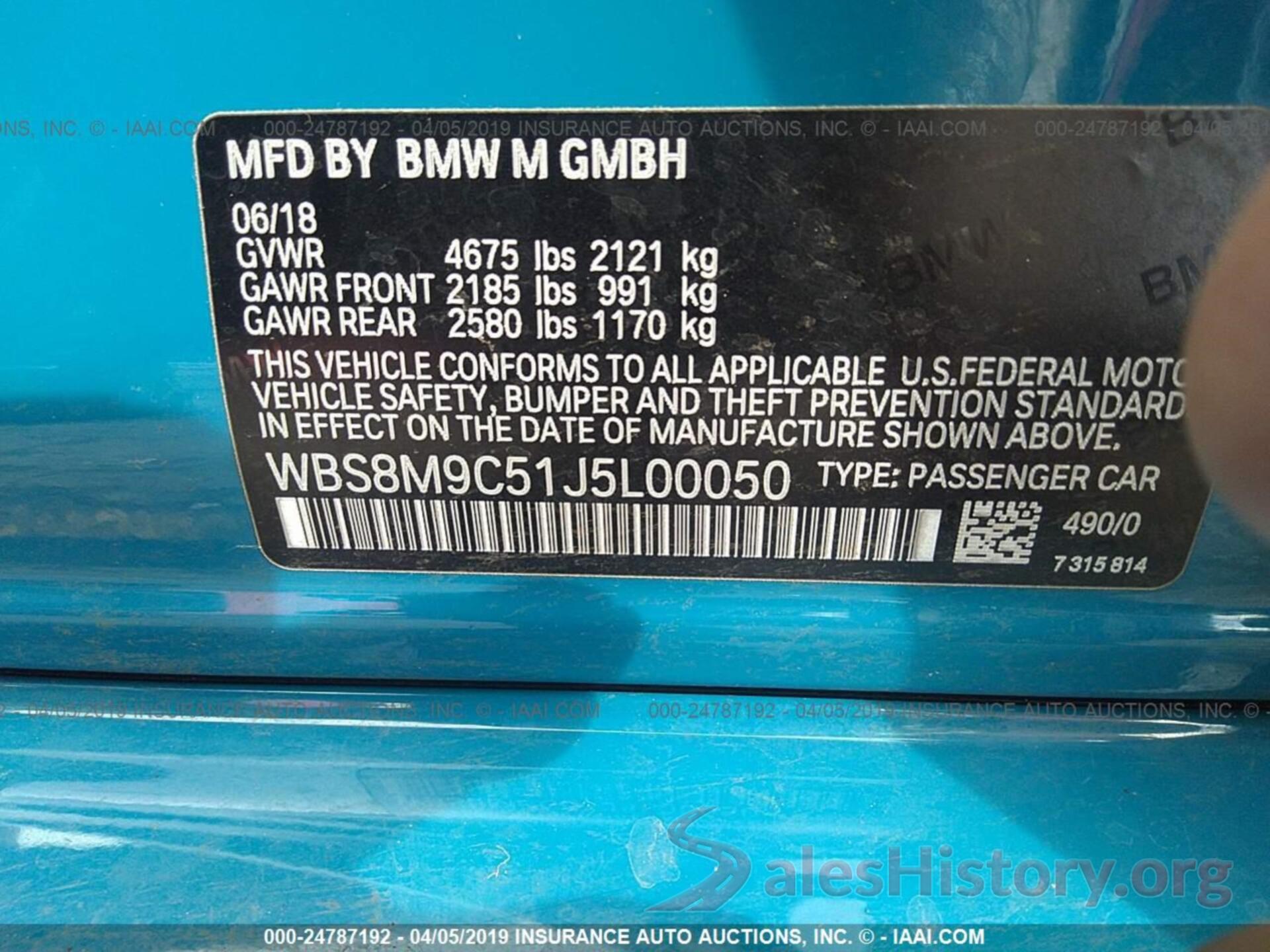 WBS8M9C51J5L00050 2018 BMW M3