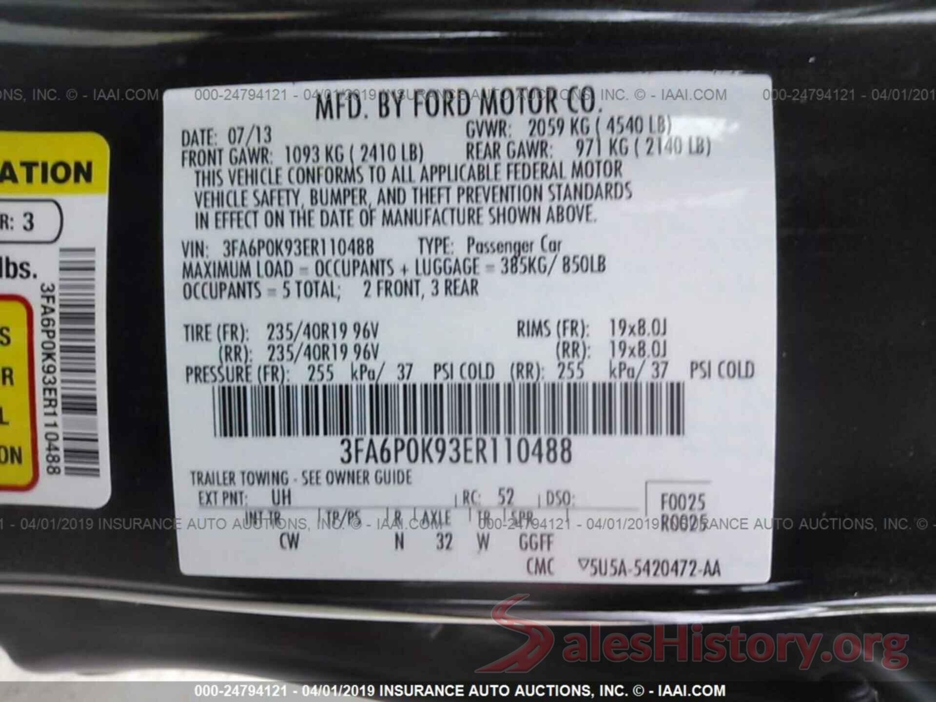 3FA6P0K93ER110488 2014 FORD FUSION