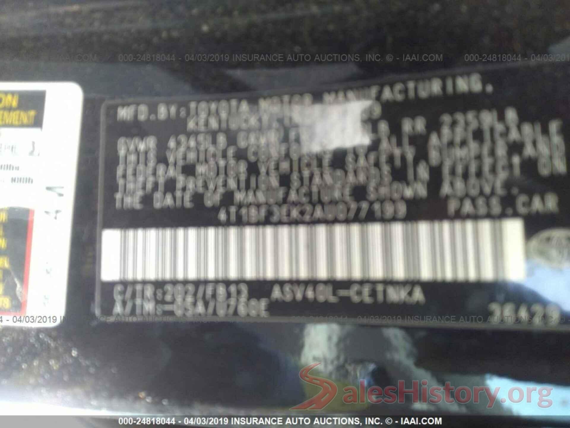 4T1BF3EK2AU077199 2010 TOYOTA CAMRY