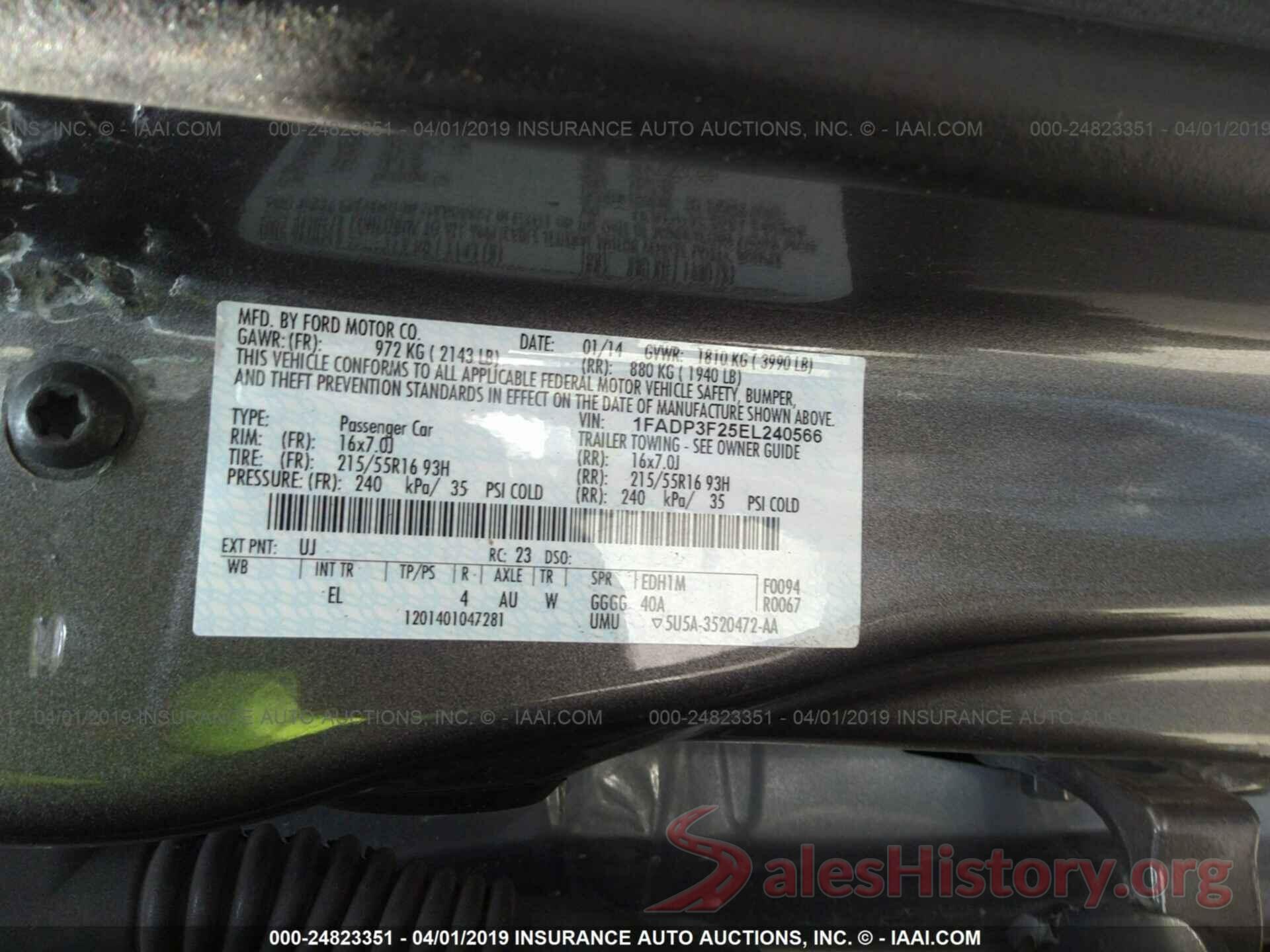 1FADP3F25EL240566 2014 FORD FOCUS