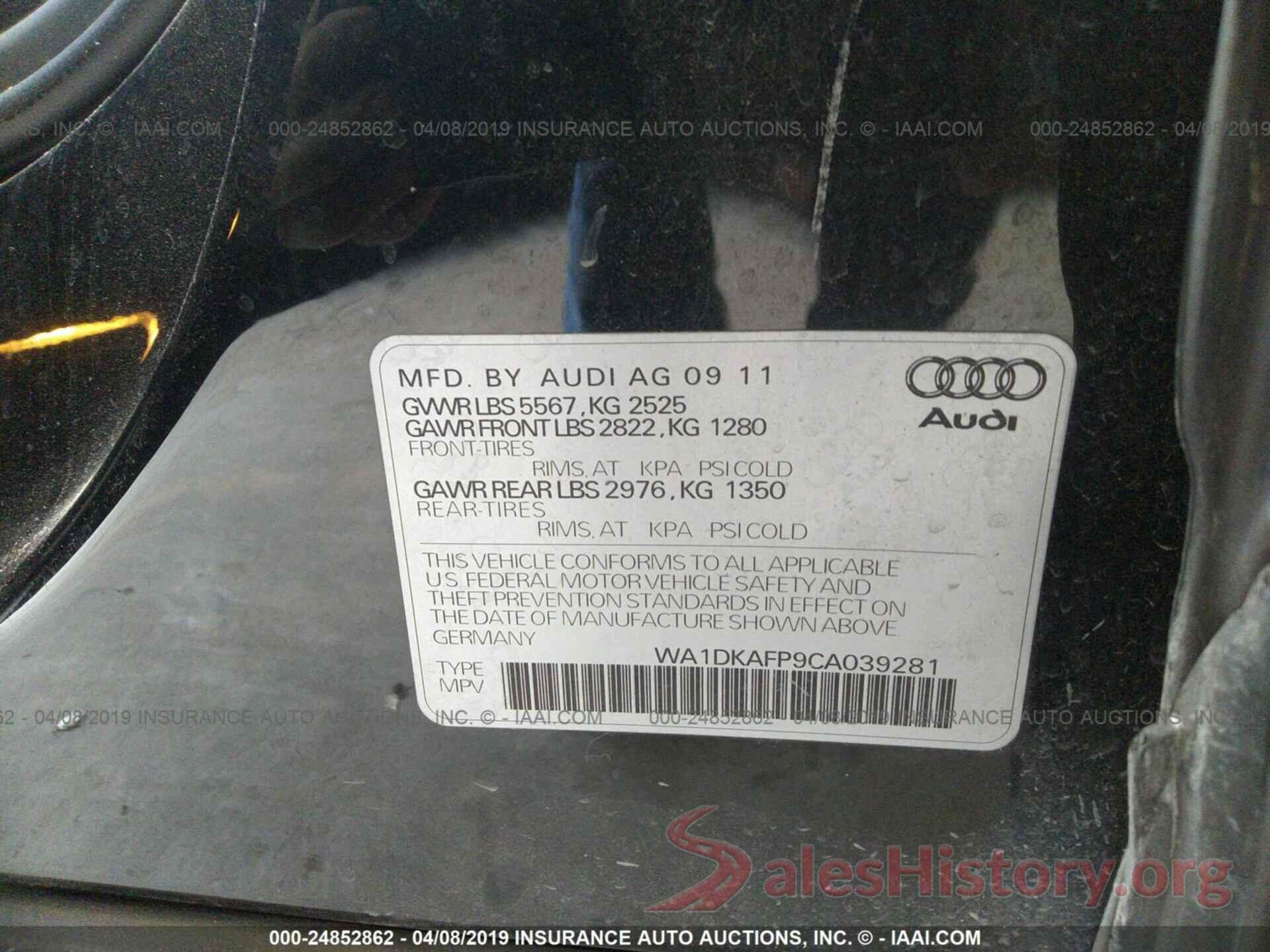 WA1DKAFP9CA039281 2012 AUDI Q5