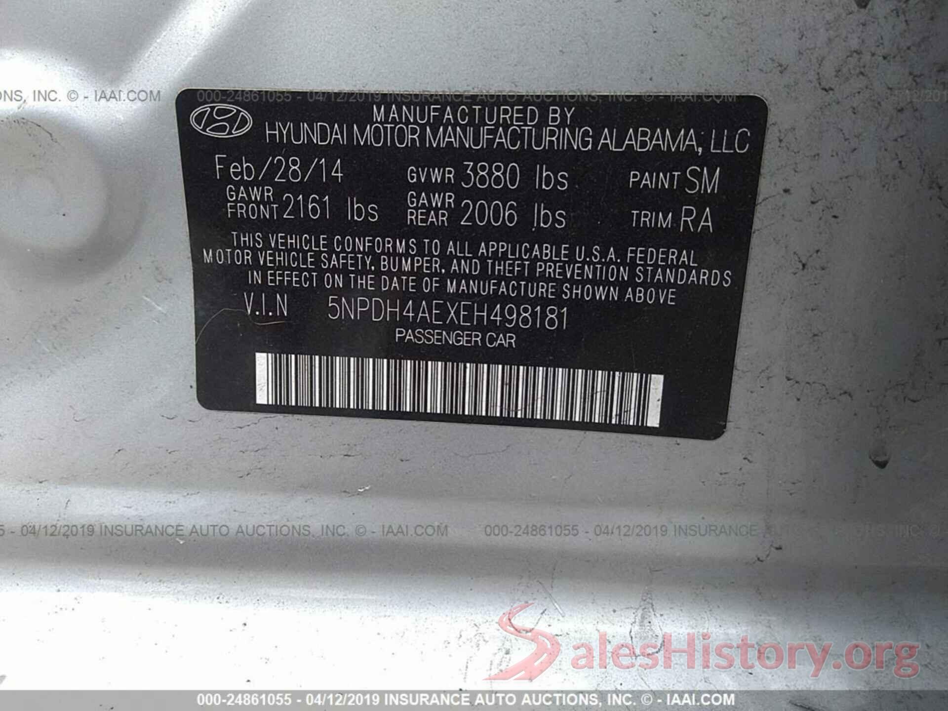 5NPDH4AEXEH498181 2014 HYUNDAI ELANTRA