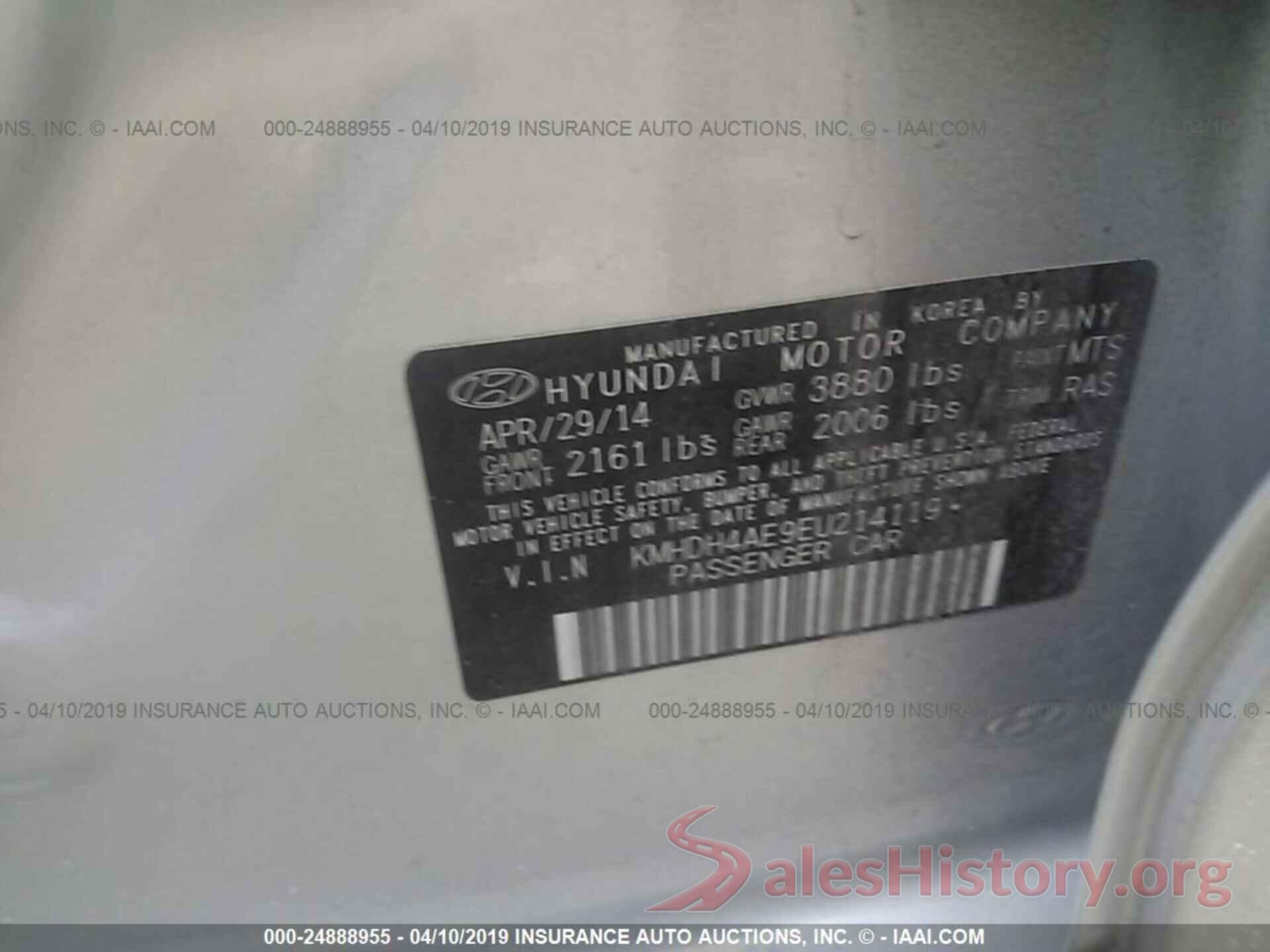 KMHDH4AE9EU214119 2014 HYUNDAI ELANTRA