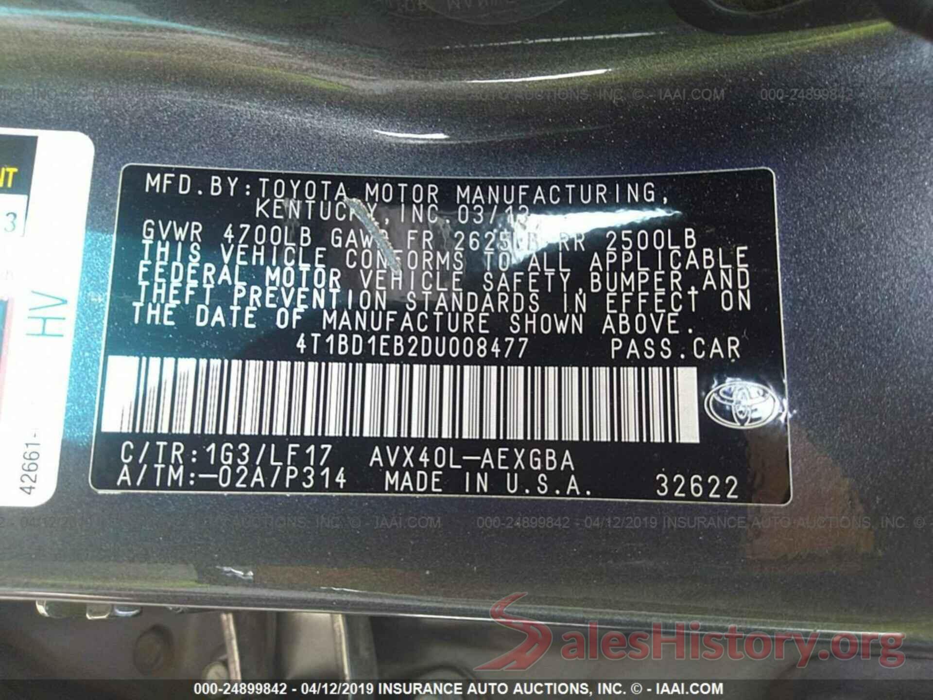 4T1BD1EB2DU008477 2013 Toyota Avalon