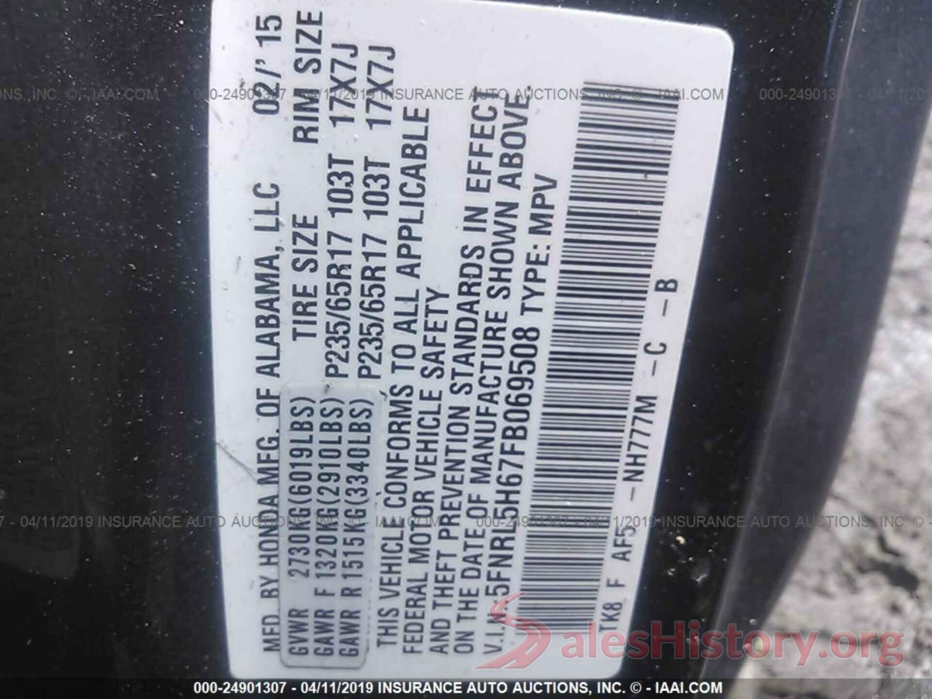 5FNRL5H67FB069508 2015 HONDA ODYSSEY