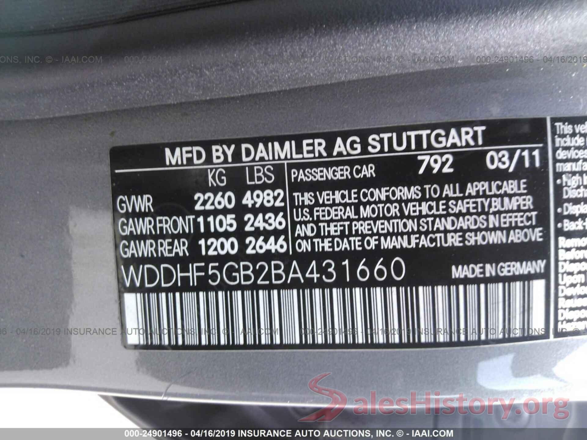 WDDHF5GB2BA431660 2011 MERCEDES-BENZ E