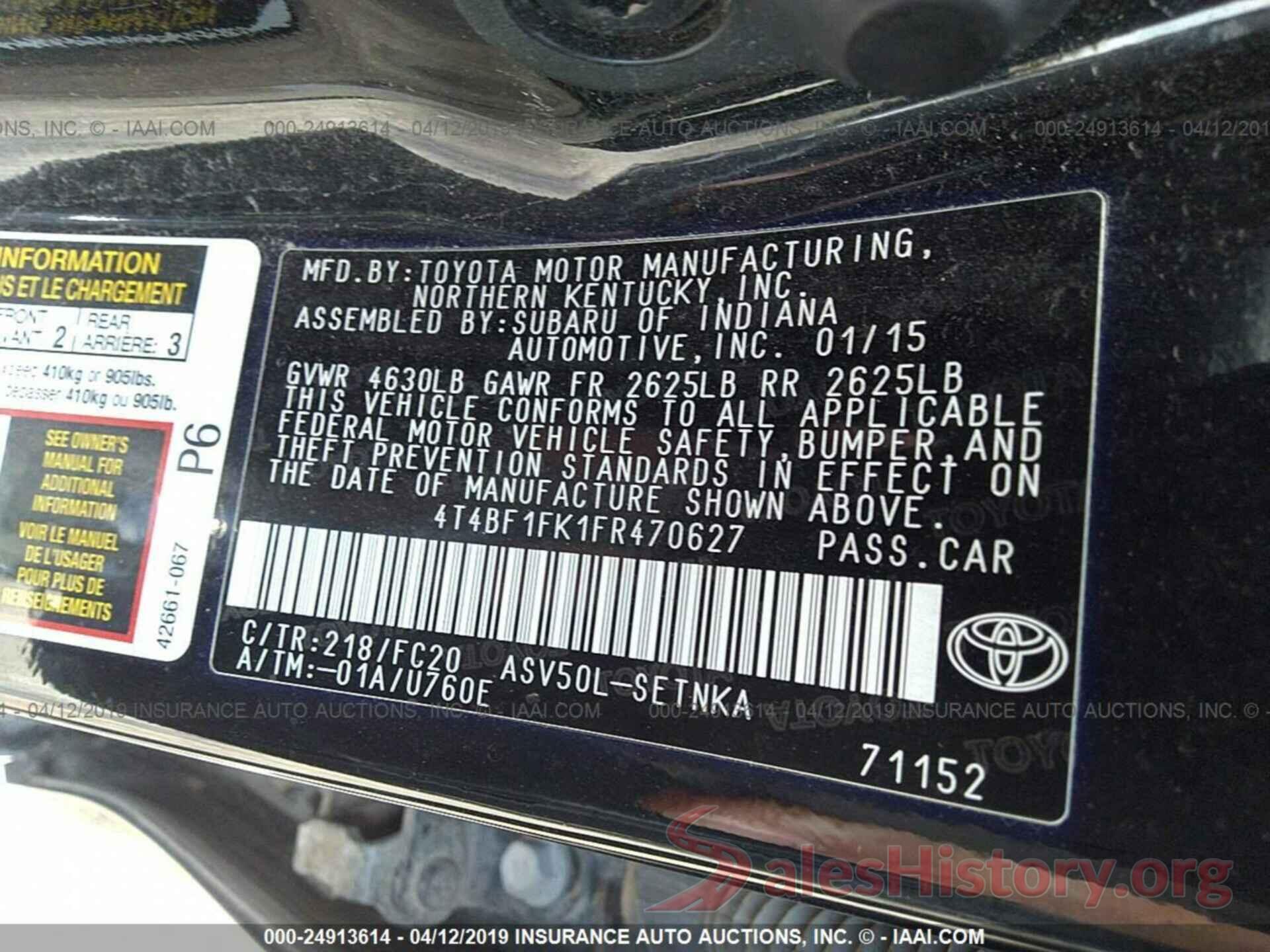 4T4BF1FK1FR470627 2015 TOYOTA CAMRY