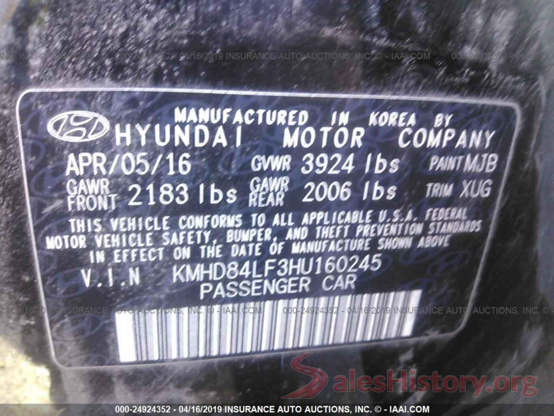 KMHD84LF3HU160245 2017 HYUNDAI ELANTRA