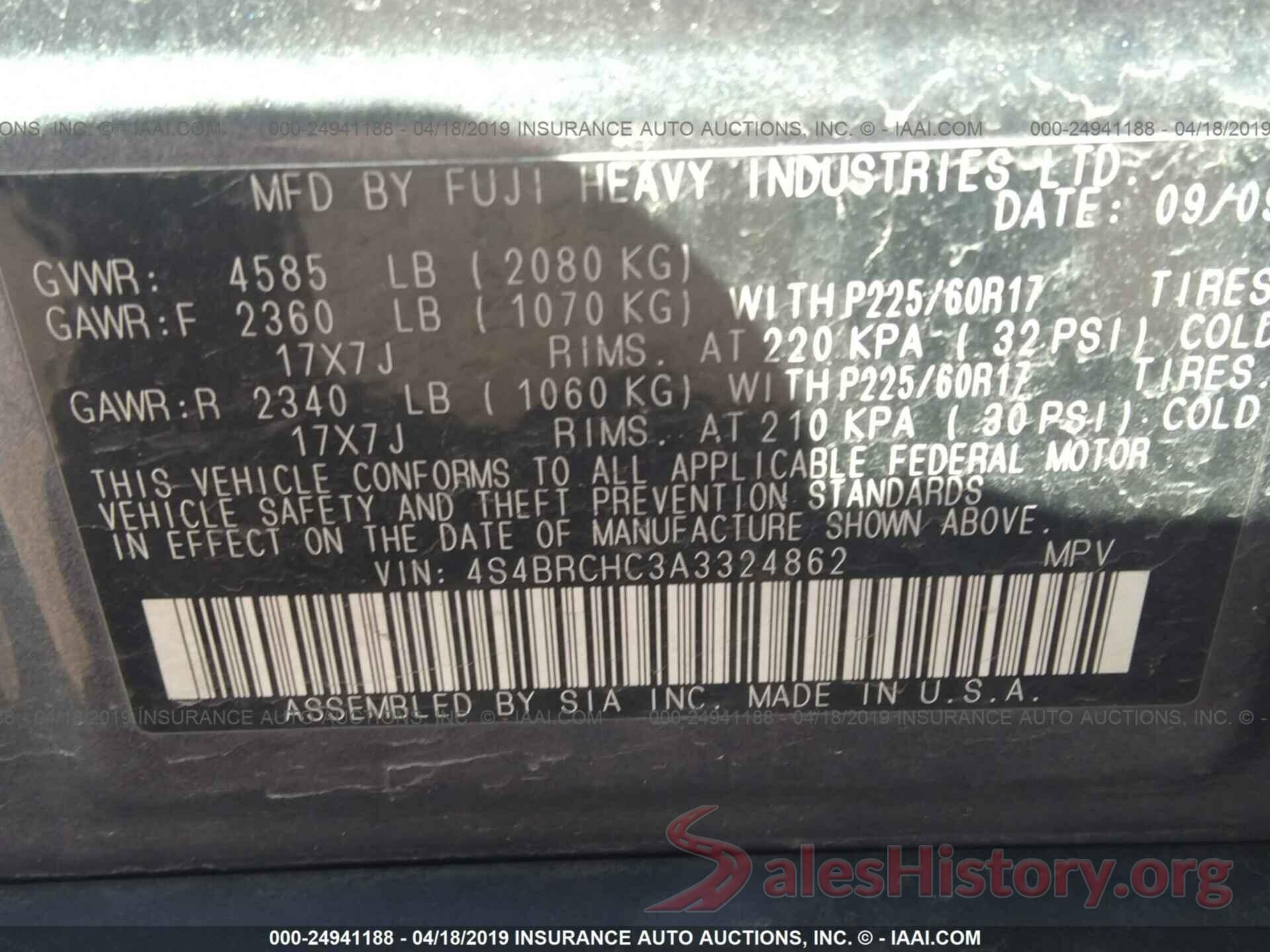 4S4BRCHC3A3324862 2010 SUBARU OUTBACK